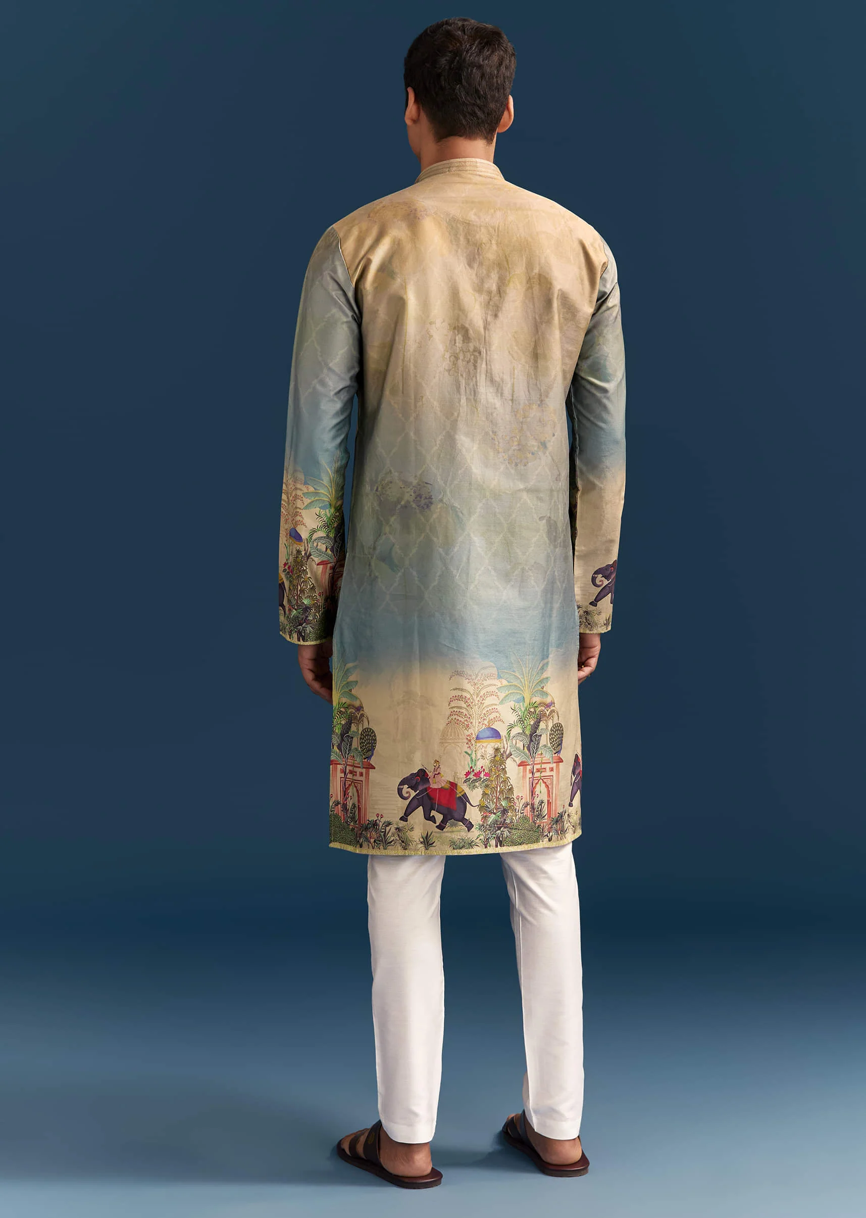 Multicolour Ombre Silk Printed Kurta Set For Men - Image 5