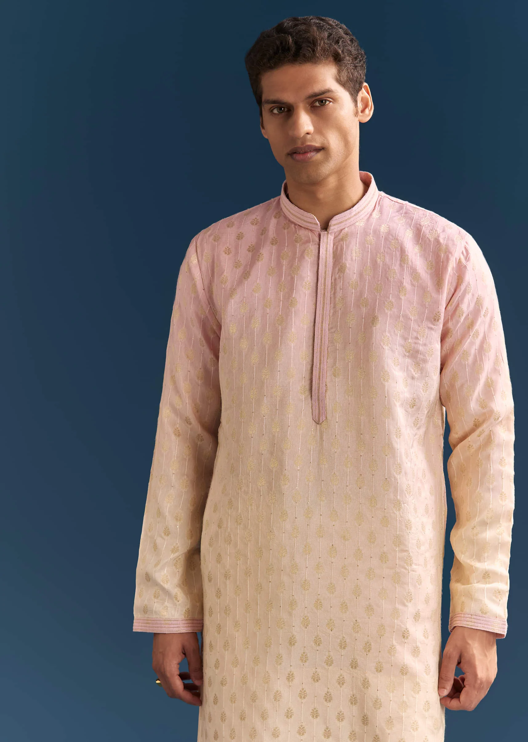 Multicolour Pastel Silk Kurta Set For Men With Sequins Embroidery - Image 3