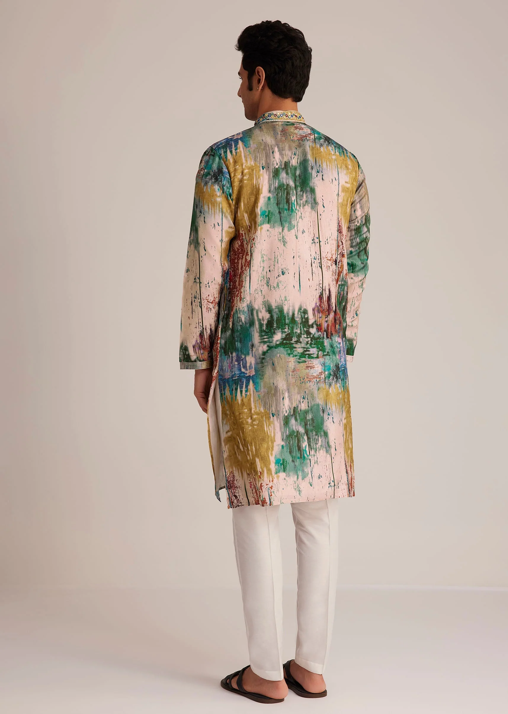 Multicolour Printed Silk Kurta Set - Image 5