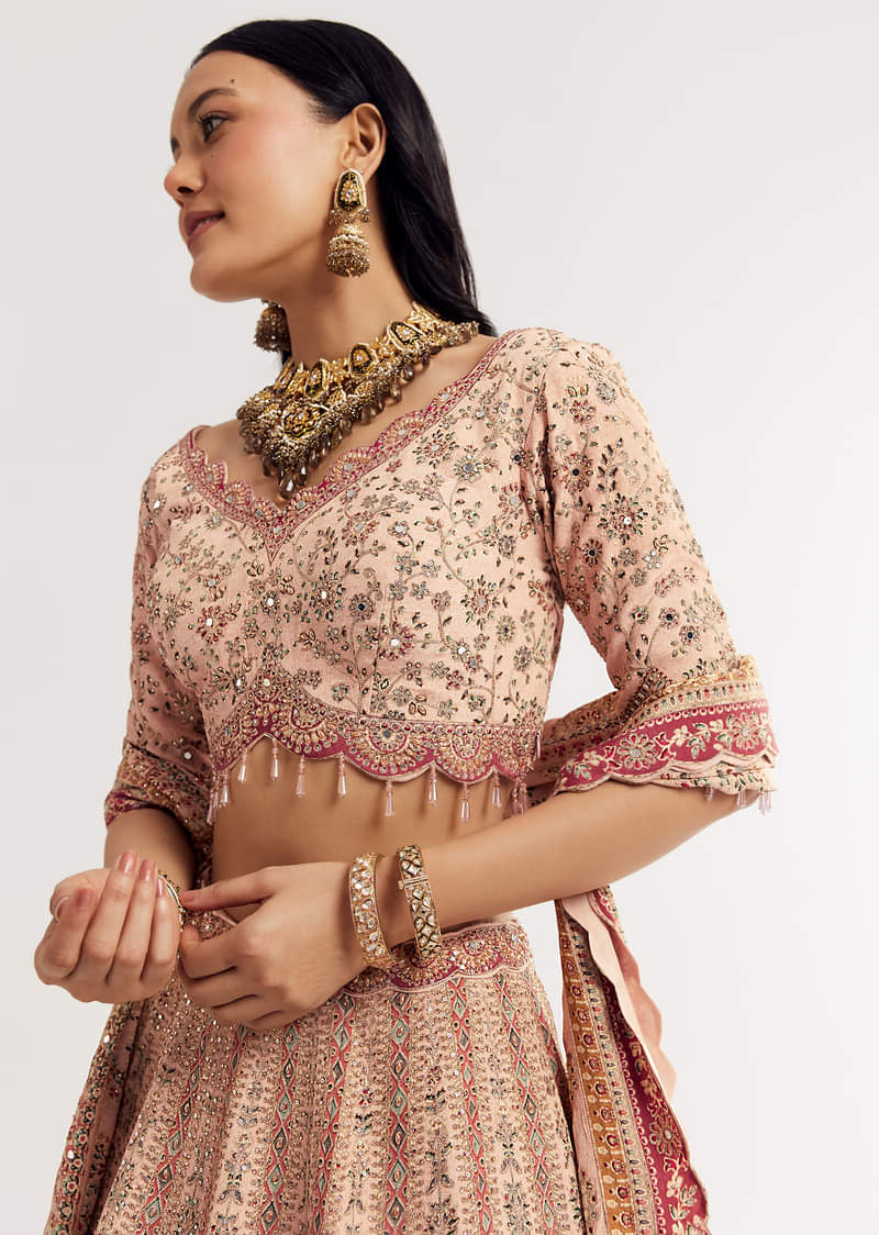 Multicolour Printed Stone Cutdana Embroidered Lehenga With Crepe Dupatta - Image 2