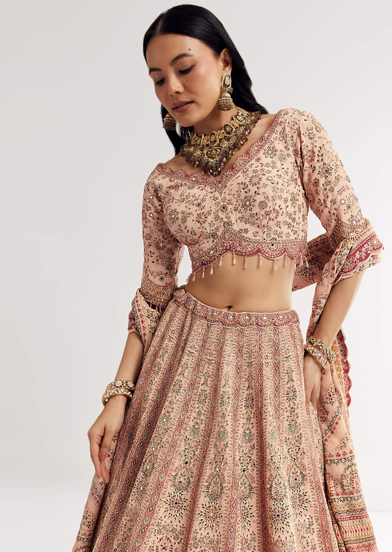 Multicolour Printed Stone Cutdana Embroidered Lehenga With Crepe Dupatta - Image 4