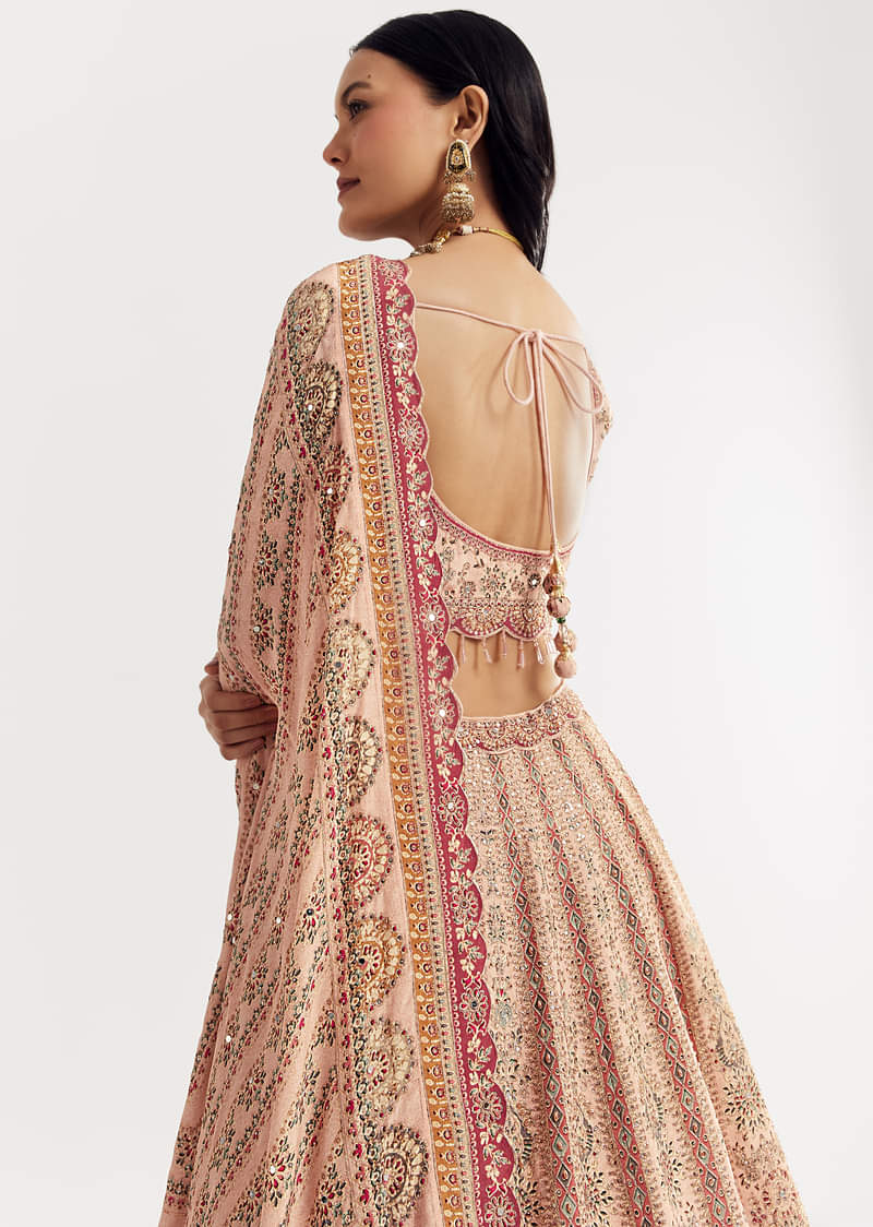 Multicolour Printed Stone Cutdana Embroidered Lehenga With Crepe Dupatta - Image 5
