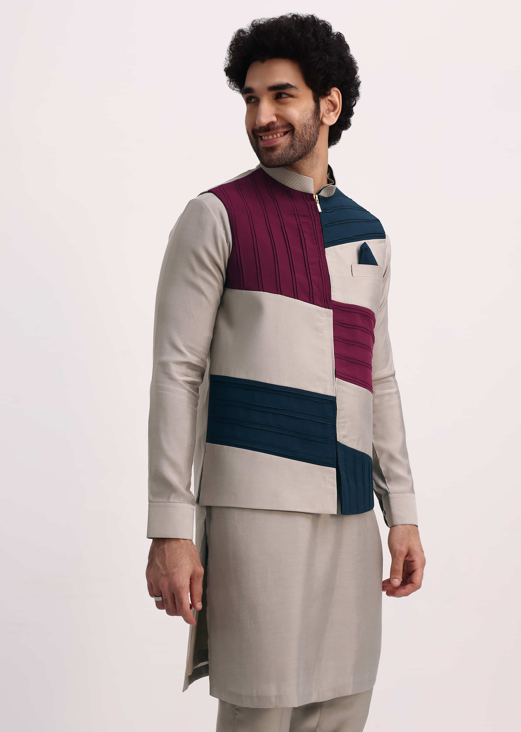 Multicolour Self Work Kurta Jacket Set - Image 2