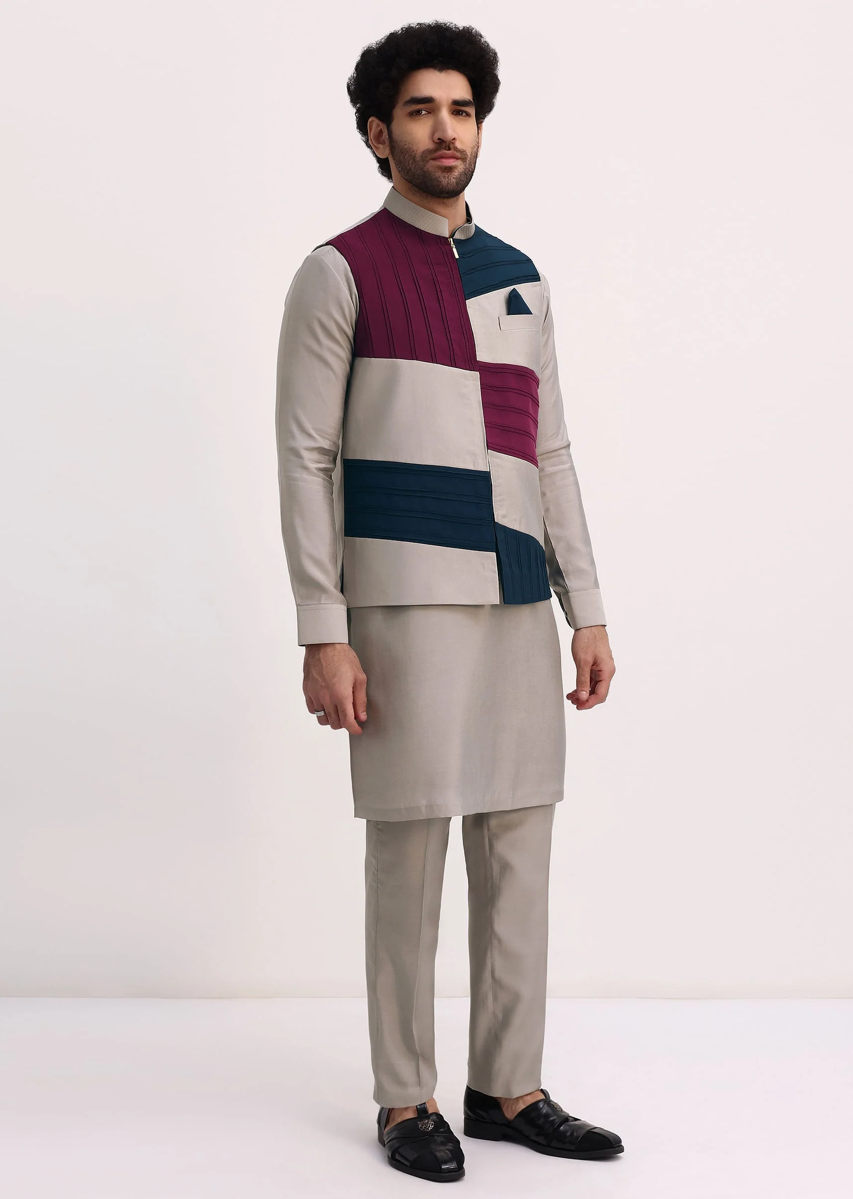 Multicolour Self Work Kurta Jacket Set - Image 3