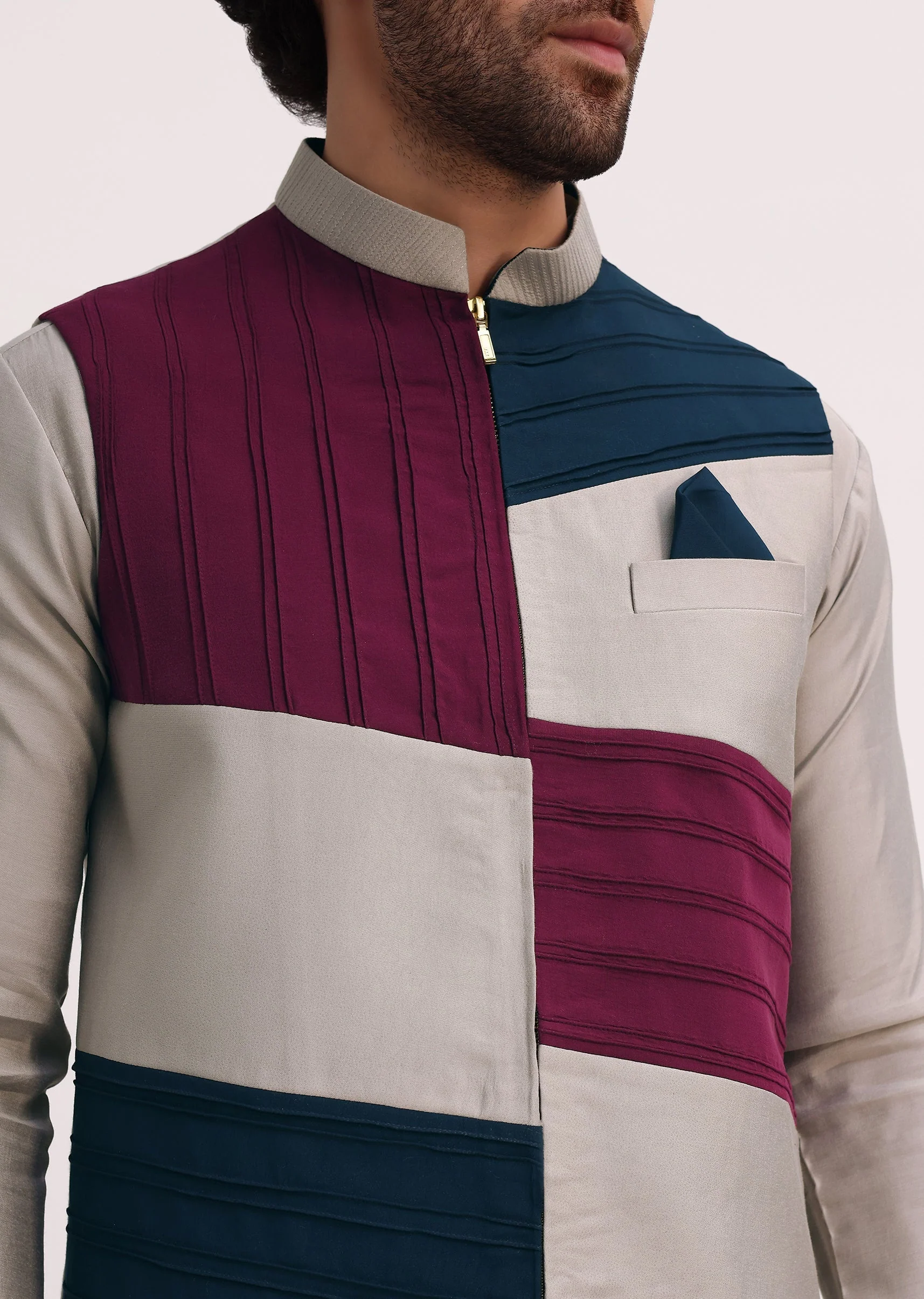 Multicolour Self Work Kurta Jacket Set - Image 4