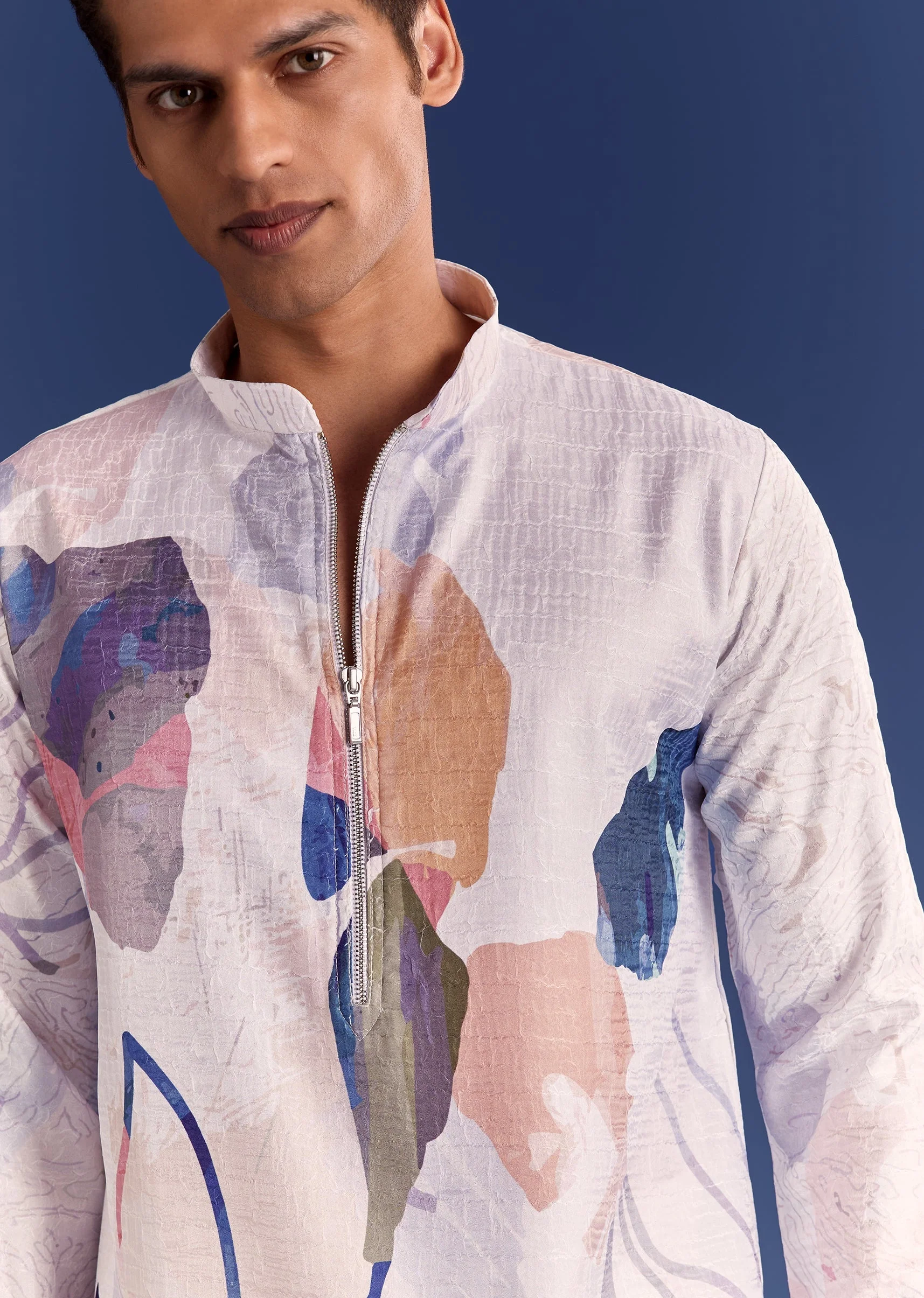 Multicolour Silk Kurta Set With Abstract Print - Image 2