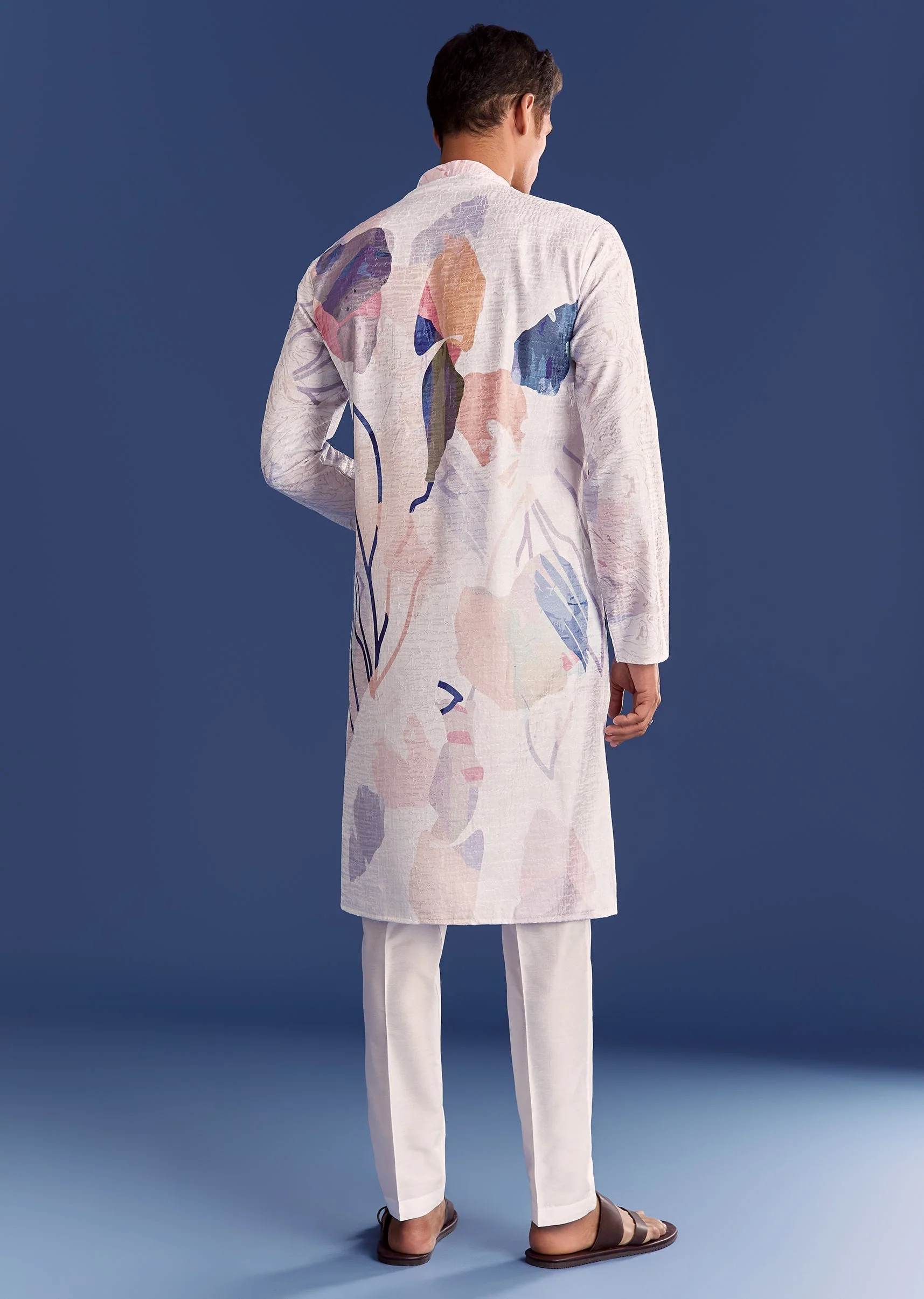 Multicolour Silk Kurta Set With Abstract Print - Image 5