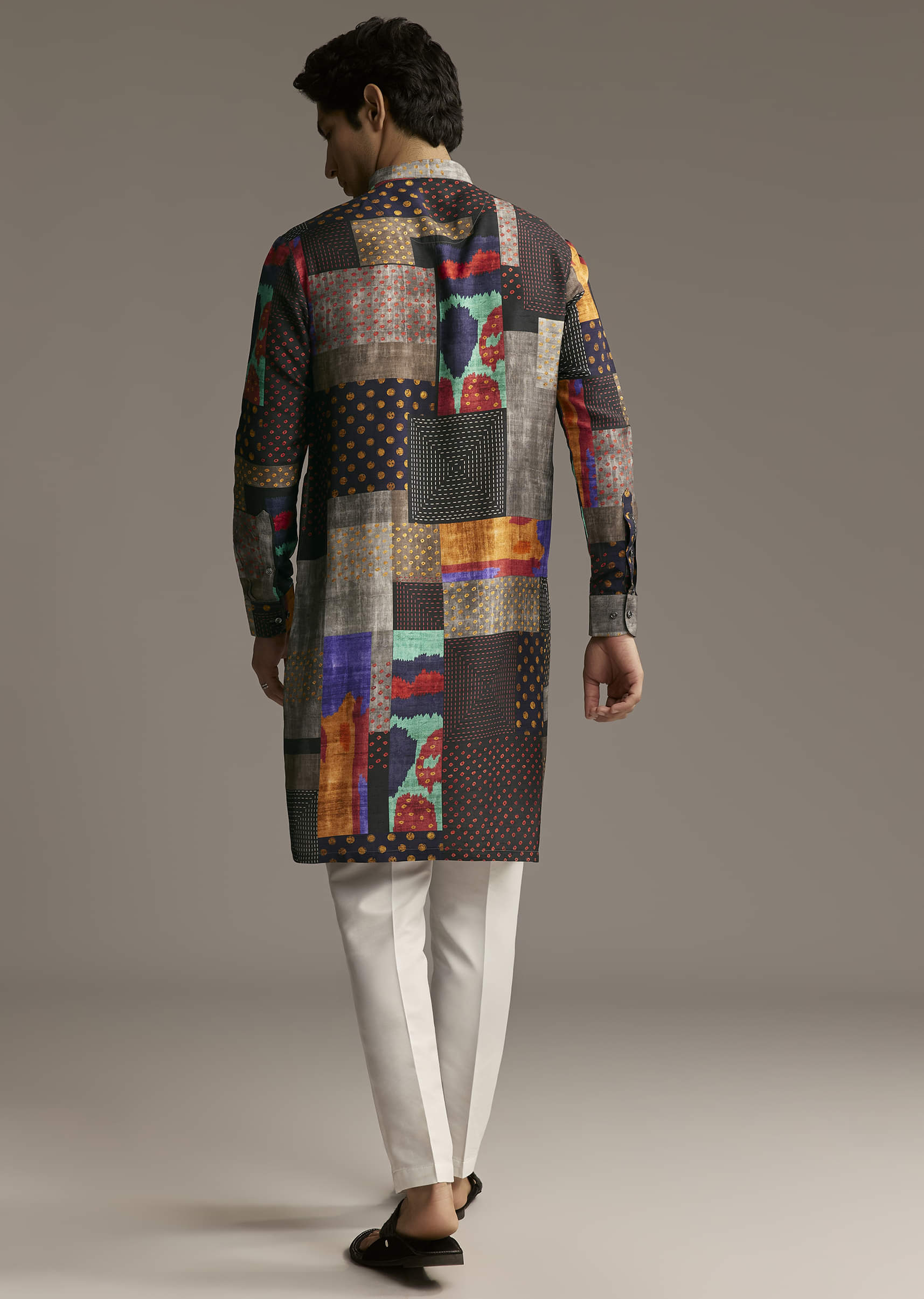 Multicolour Silk Patchwork Designer Kurta For Men - Image 5