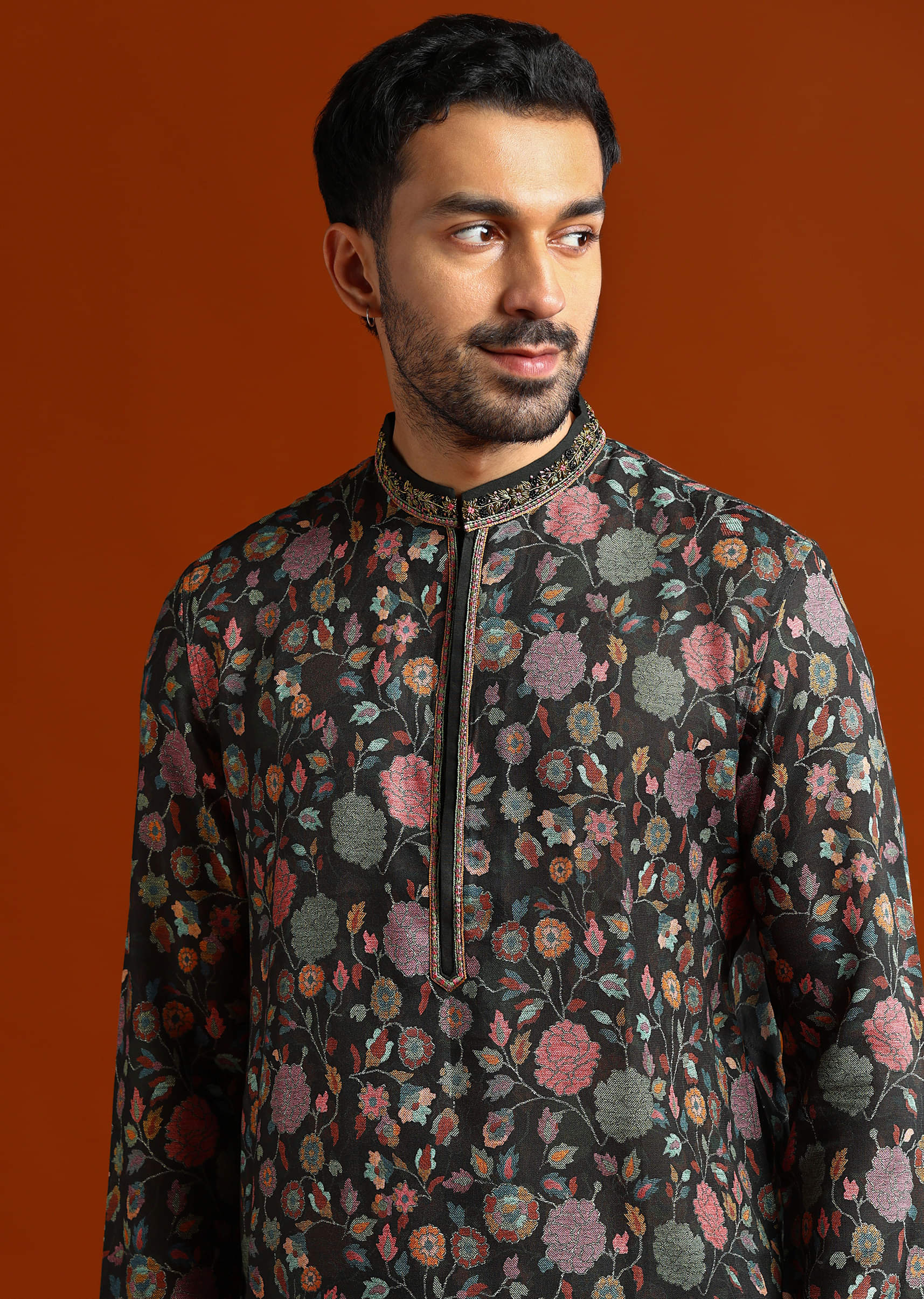Multicolour Viscose Printed Kurta Set For Men With Heavy Hand Embroidery - Image 2
