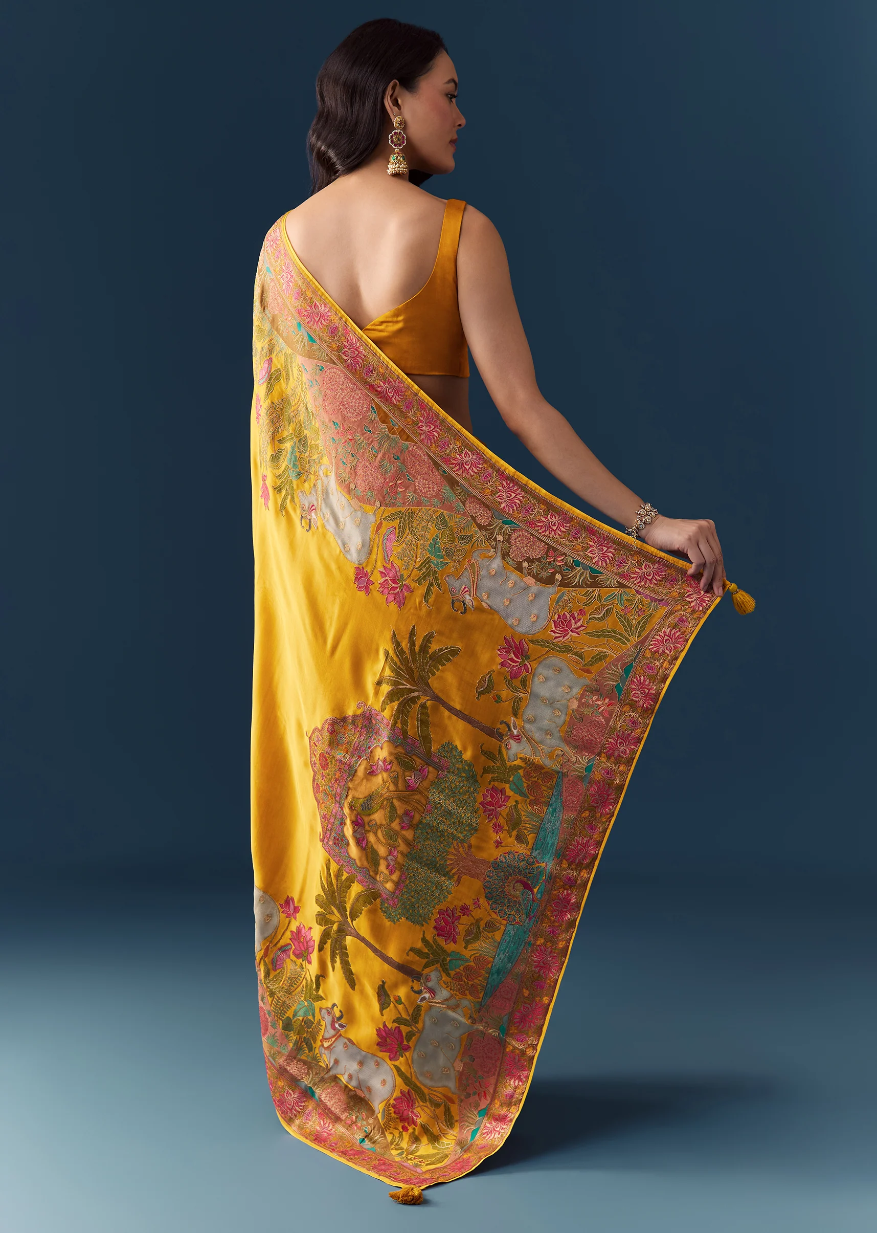 Mustard Banarasi Silk Woven Saree with Unstitched Blouse - Image 4