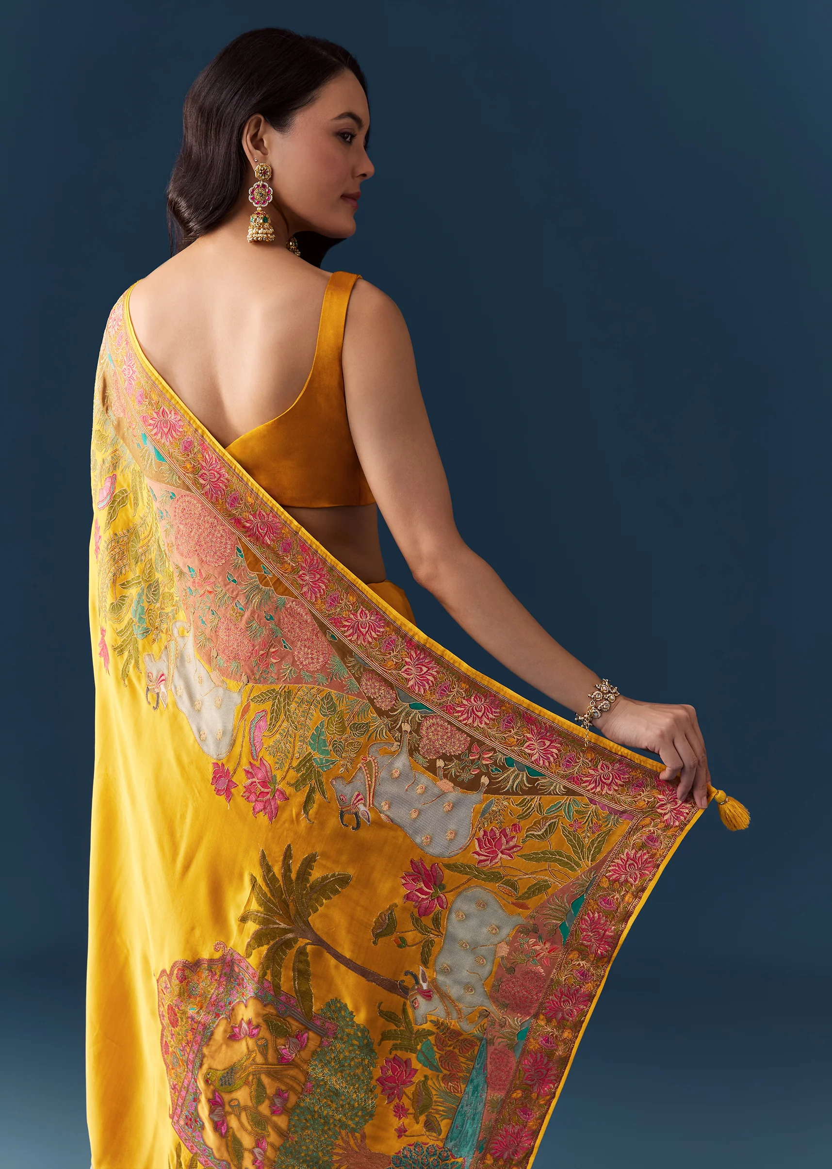 Mustard Banarasi Silk Woven Saree with Unstitched Blouse - Image 6