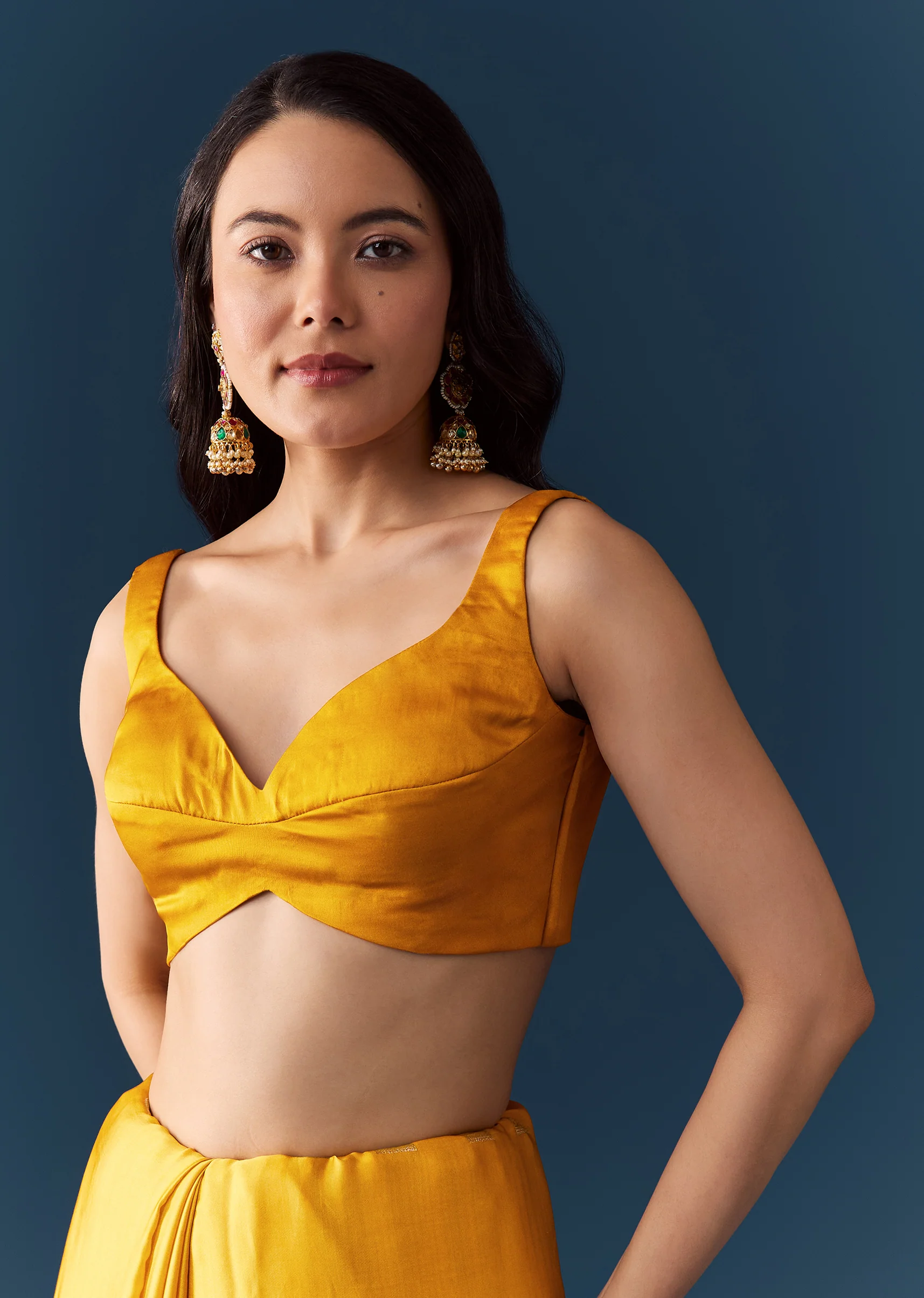 Mustard Banarasi Silk Woven Saree with Unstitched Blouse - Image 7