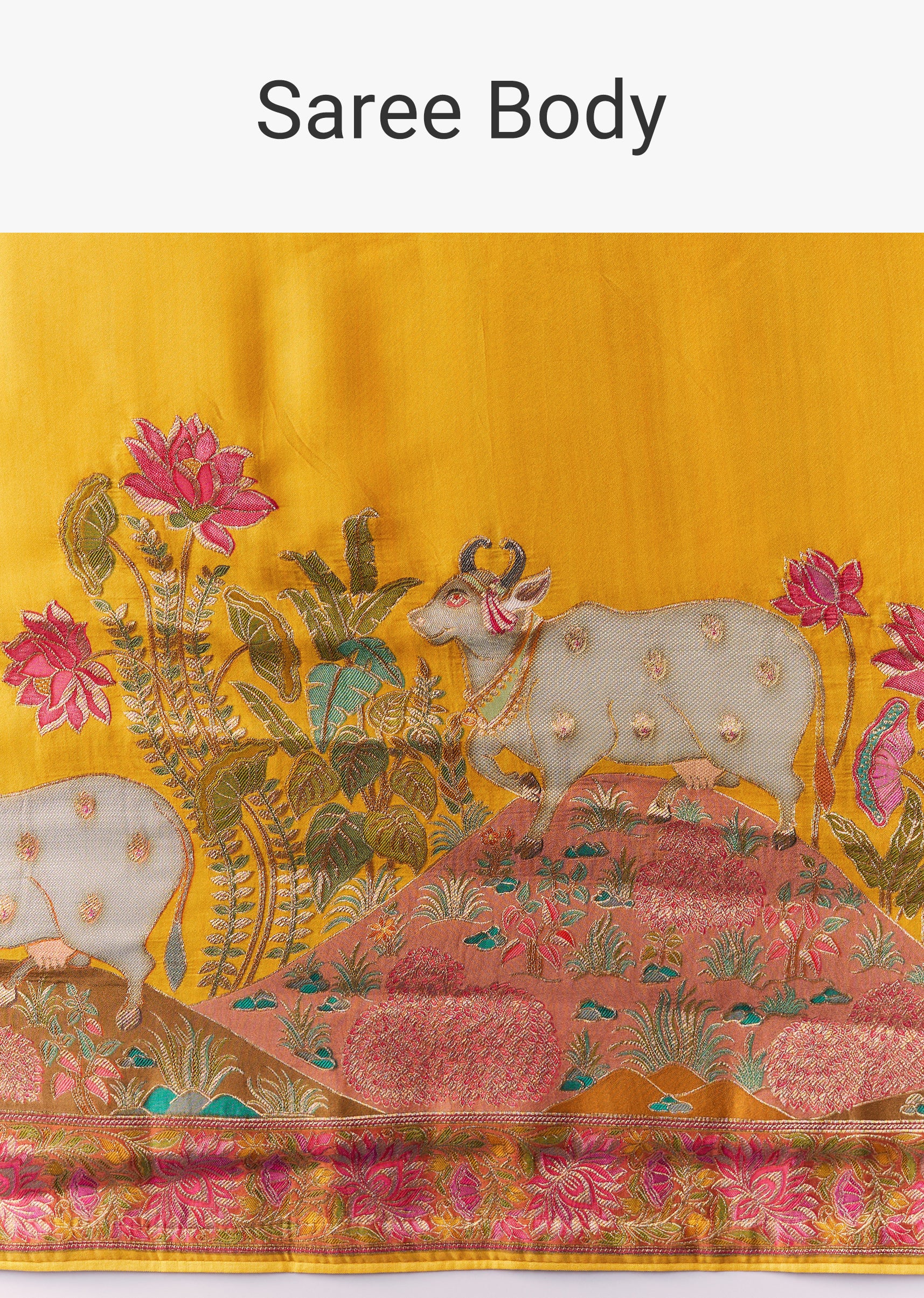 Mustard Banarasi Silk Woven Saree with Unstitched Blouse - Image 9