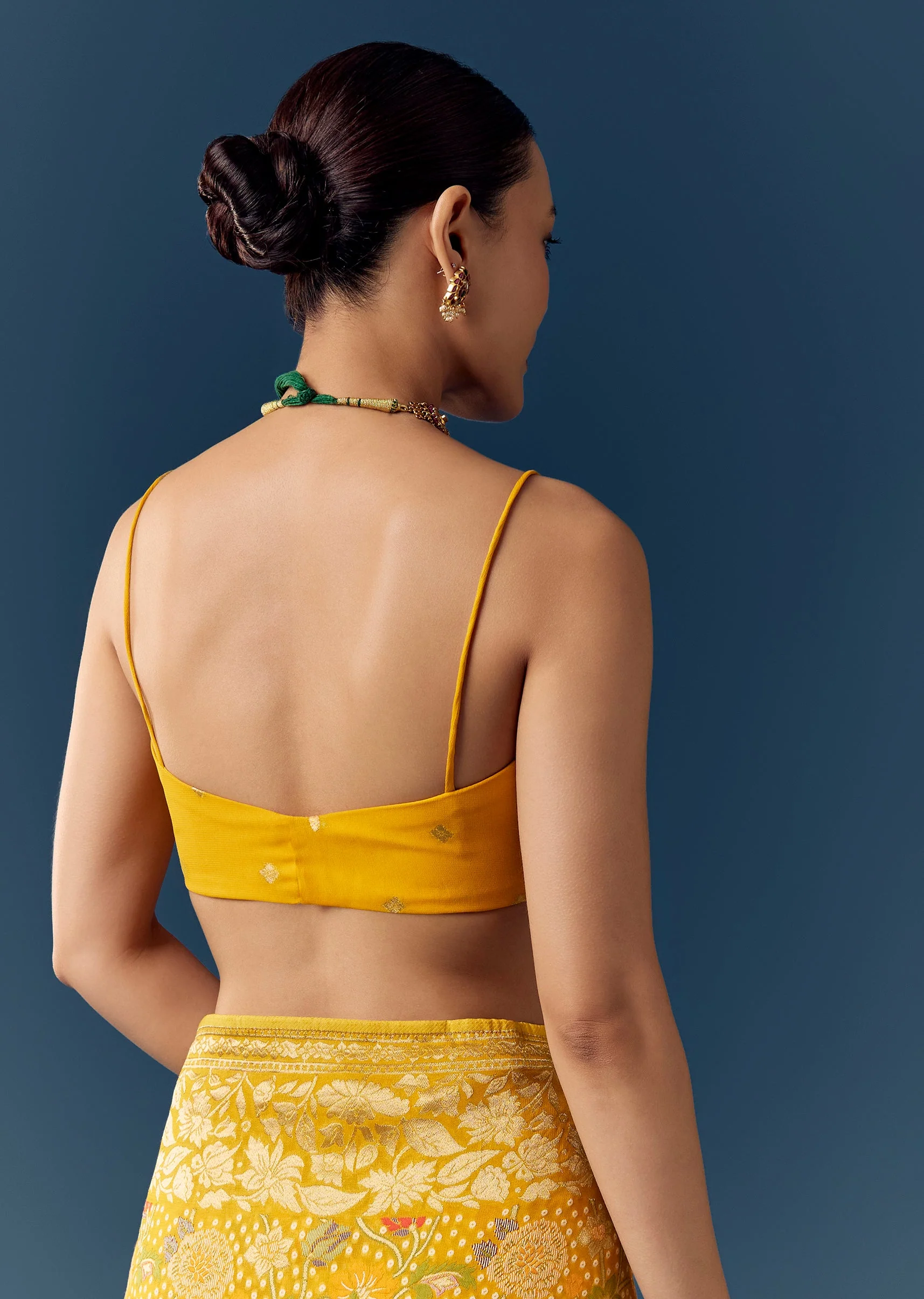 Mustard Jacquard Saree with Multicolour Floral Zari Weave - Image 8