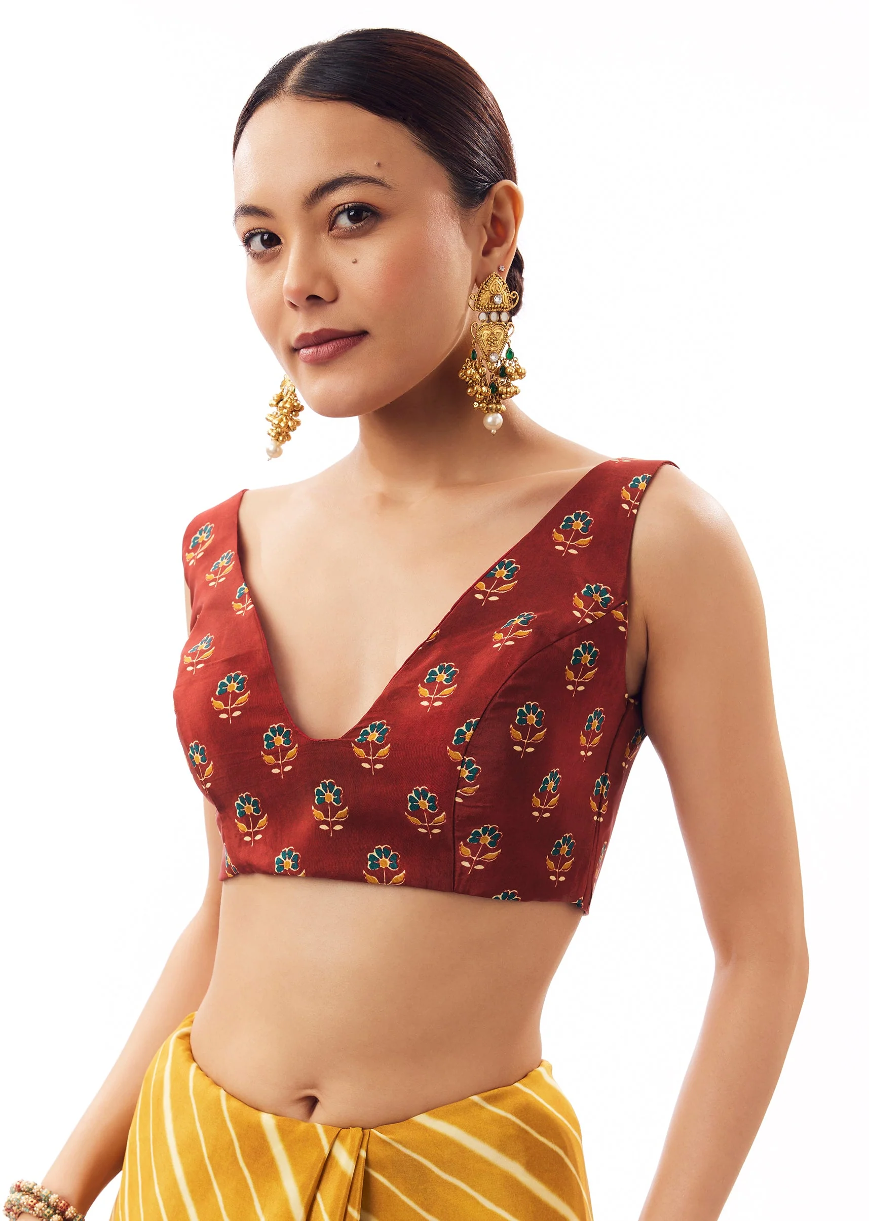 Mustard Lehariya Crepe Saree With Scalloped Gotta Work Border - Image 7