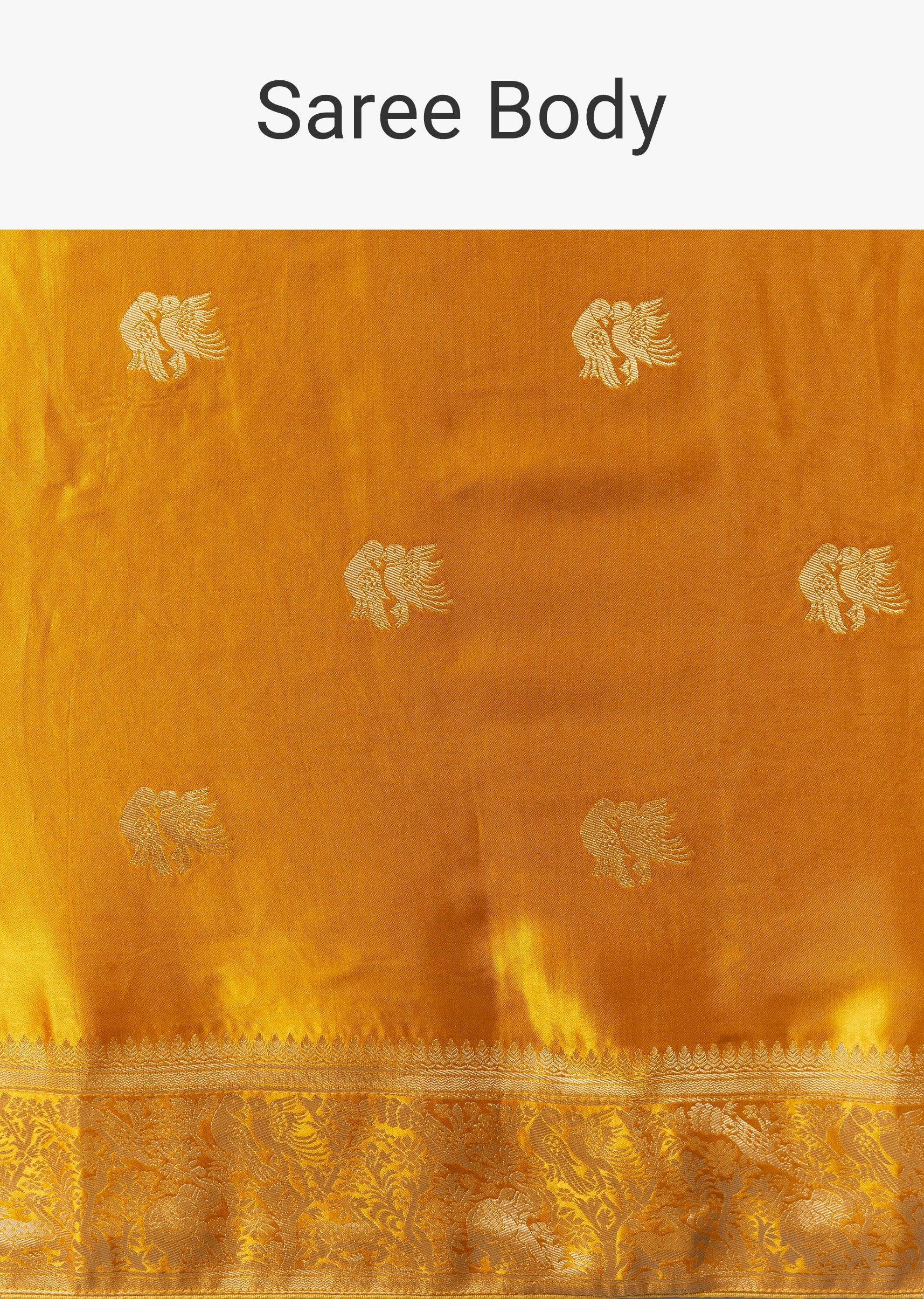 Mustard Satin Silk Saree with Bird Motif Zari Weave - Image 9