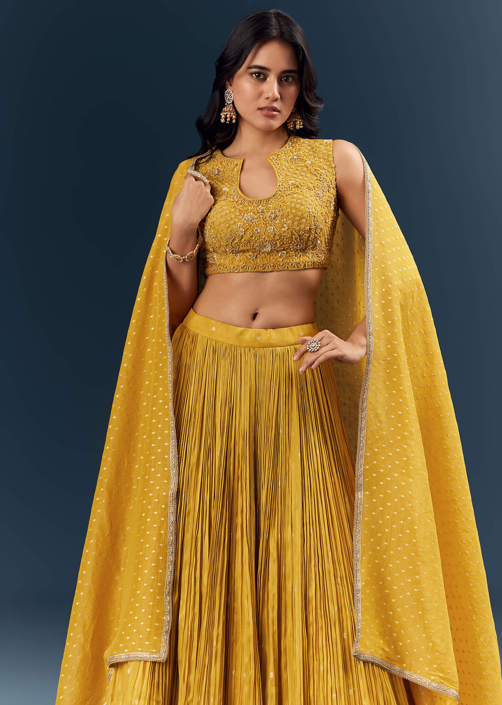 Mustard Yellow Banarasi Silk Bridesmaid Lehenga With Intricate Hand Embroidery - Image 5