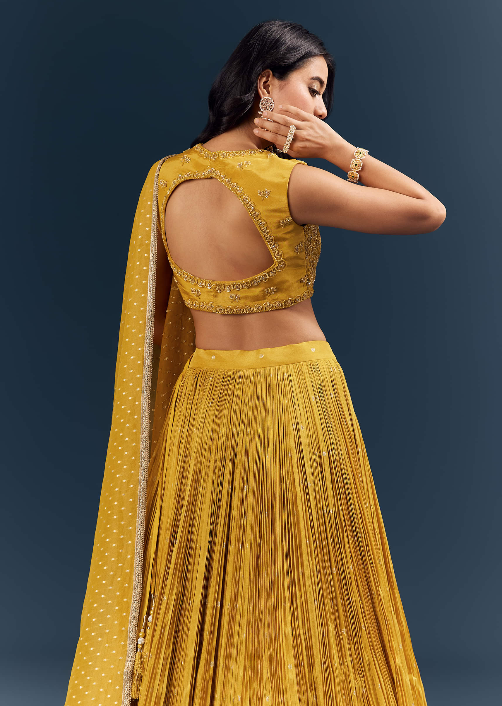 Mustard Yellow Banarasi Silk Bridesmaid Lehenga With Intricate Hand Embroidery - Image 6