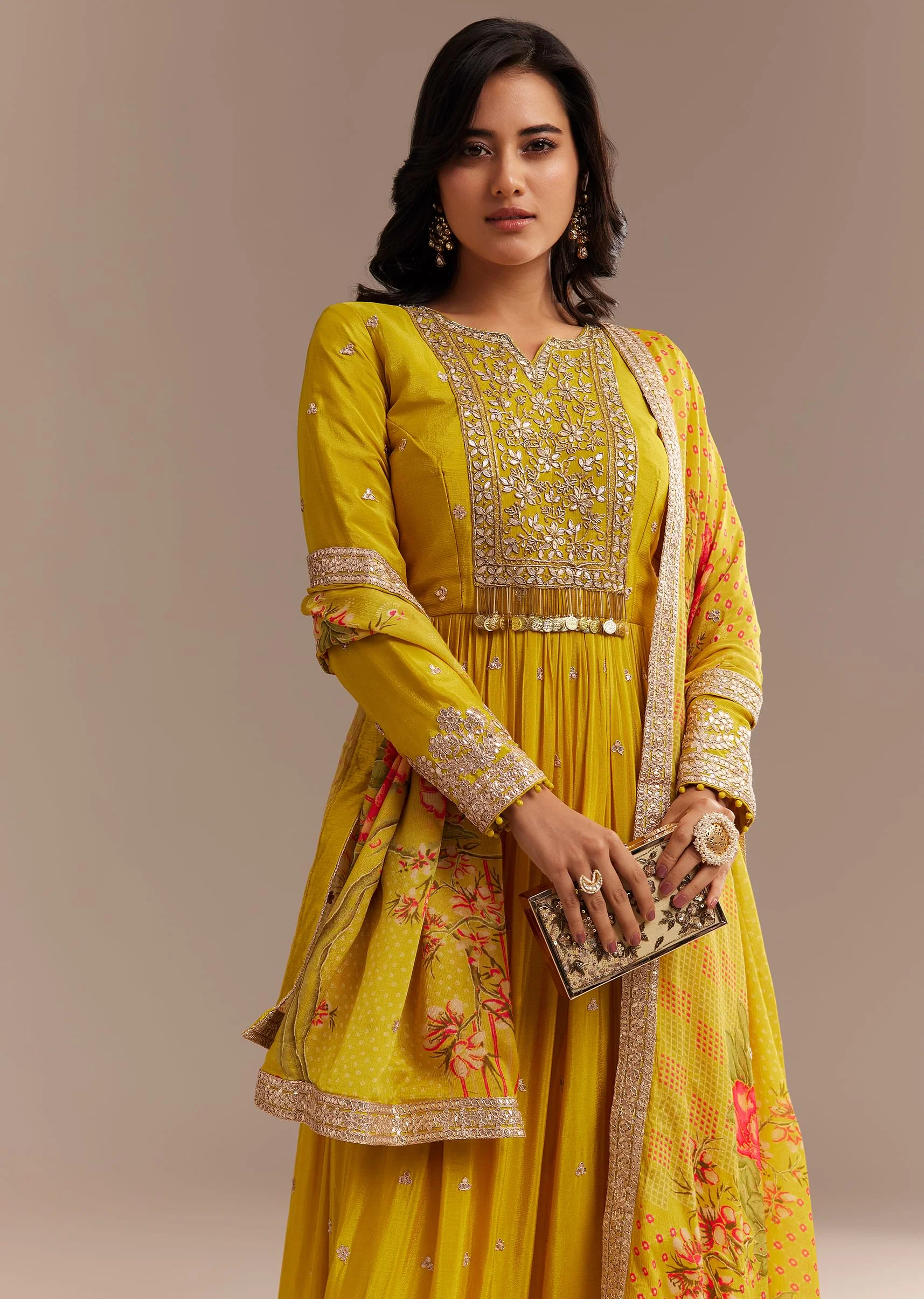 Mustard Yellow Chiffon Zardosi Anarkali Set - Image 4