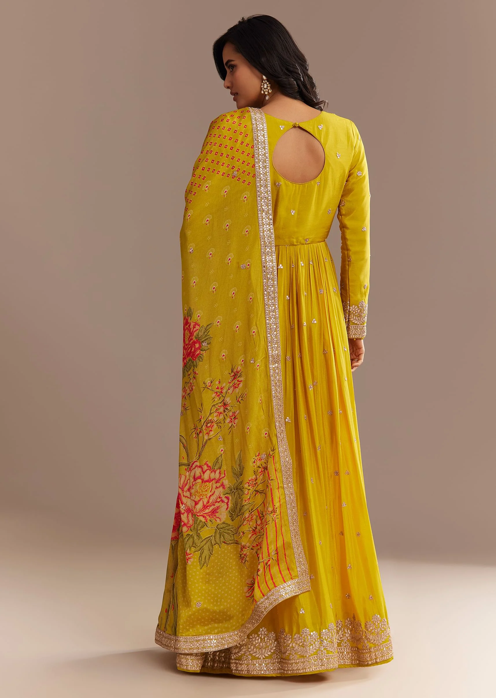 Mustard Yellow Chiffon Zardosi Anarkali Set - Image 5