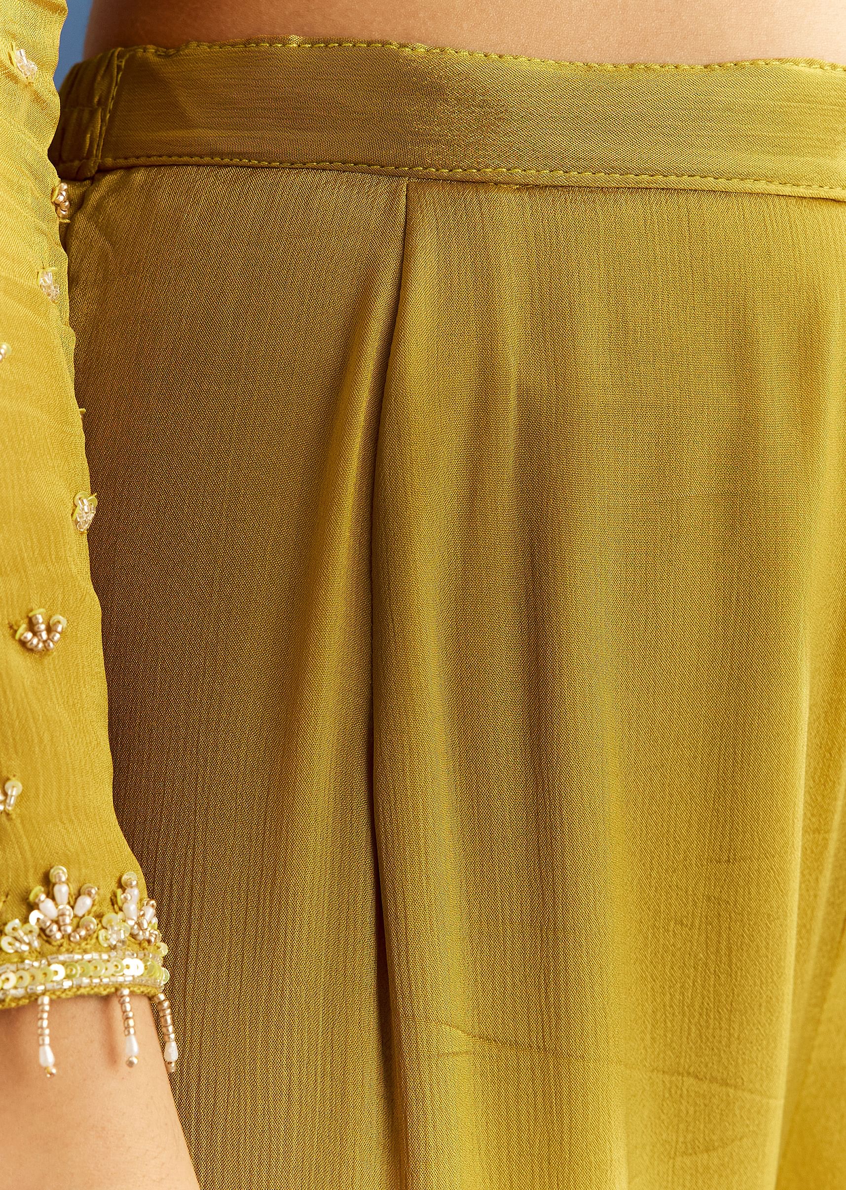 Mustard Yellow Chinon Kurta With Sharara And Dupatta - Image 6