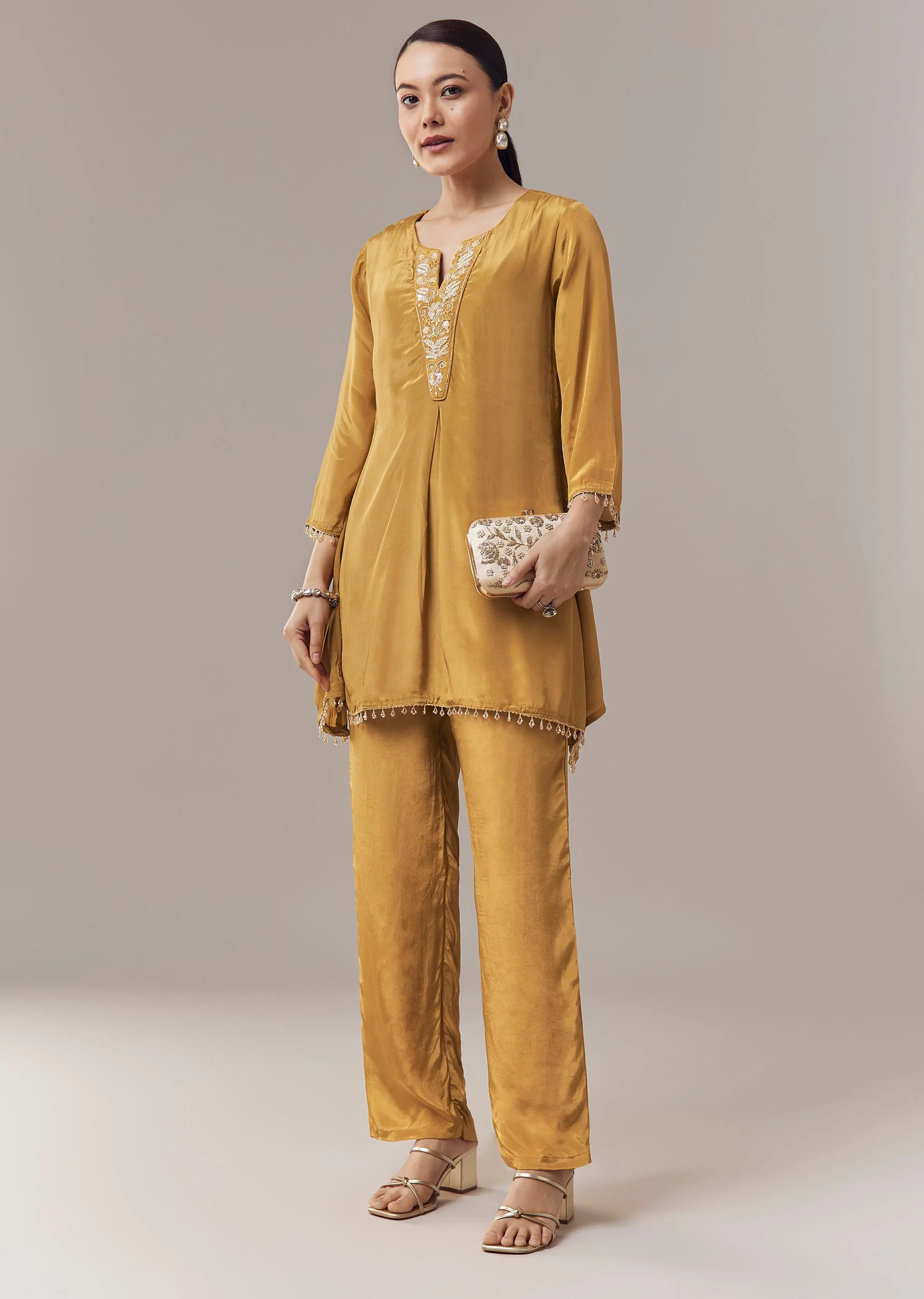 Mustard Yellow Coord Set With Sequins And Zari Work