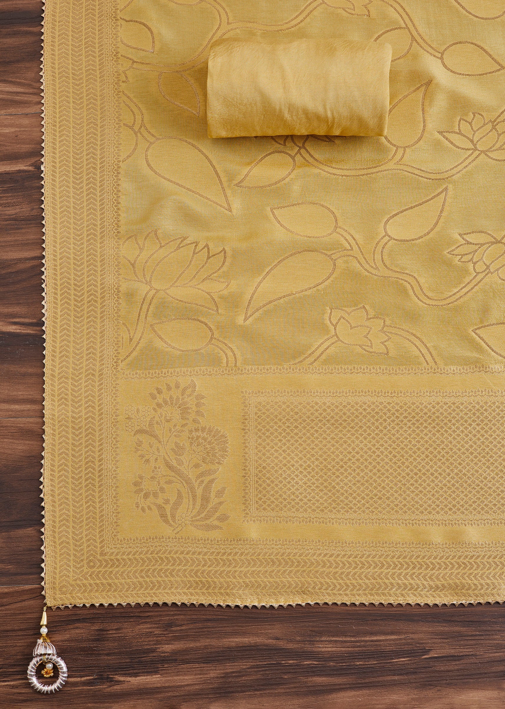 Mustard Yellow Embroidered Chanderi Suit - Image 3