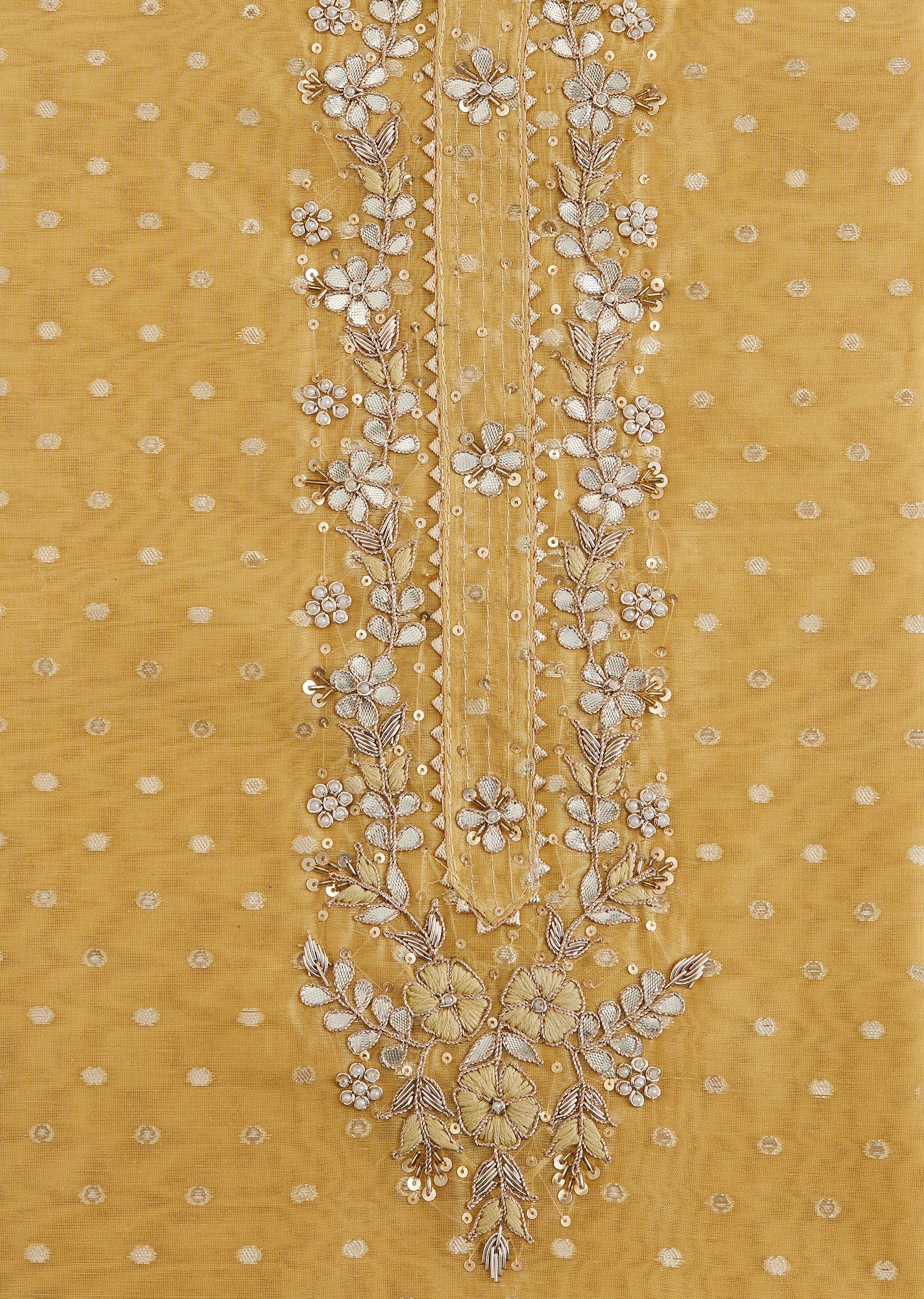 Mustard Yellow Embroidered Chanderi Suit - Image 4