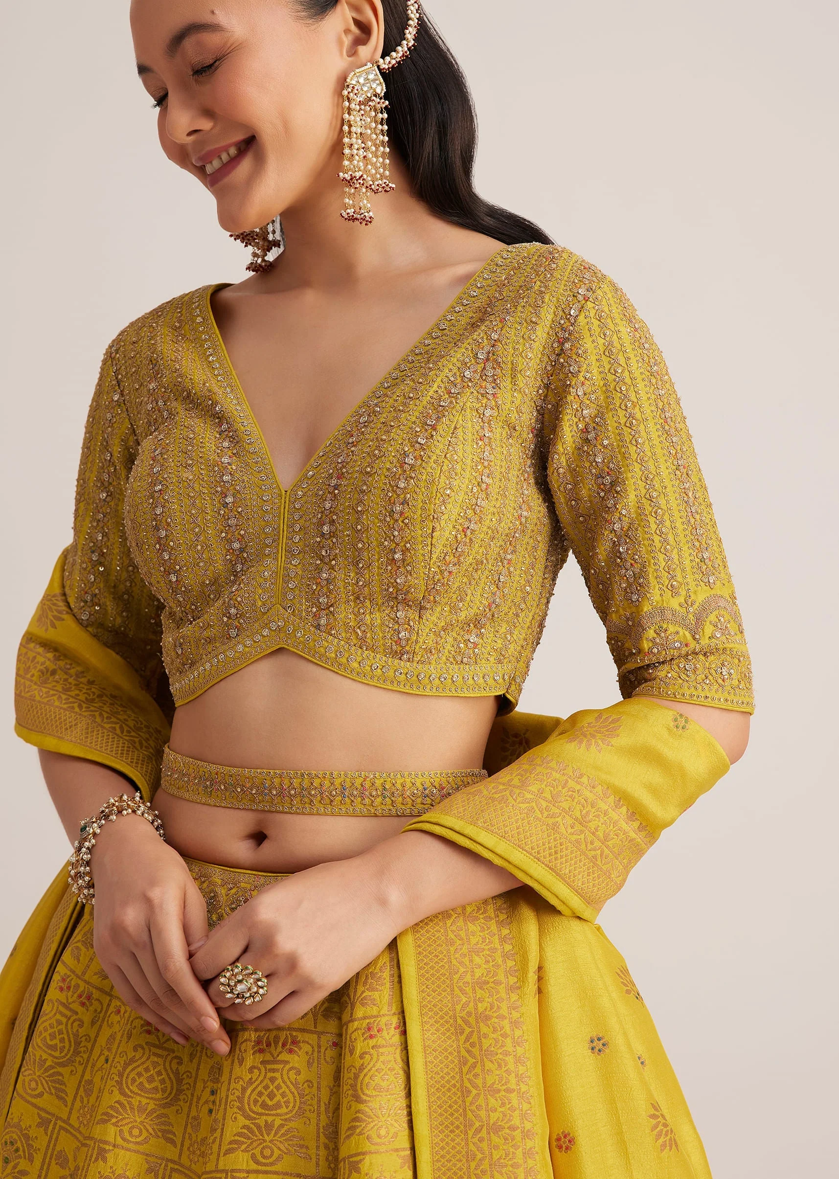 Mustard Yellow Embroidered Lehenga Set With Matching Dupatta - Image 3