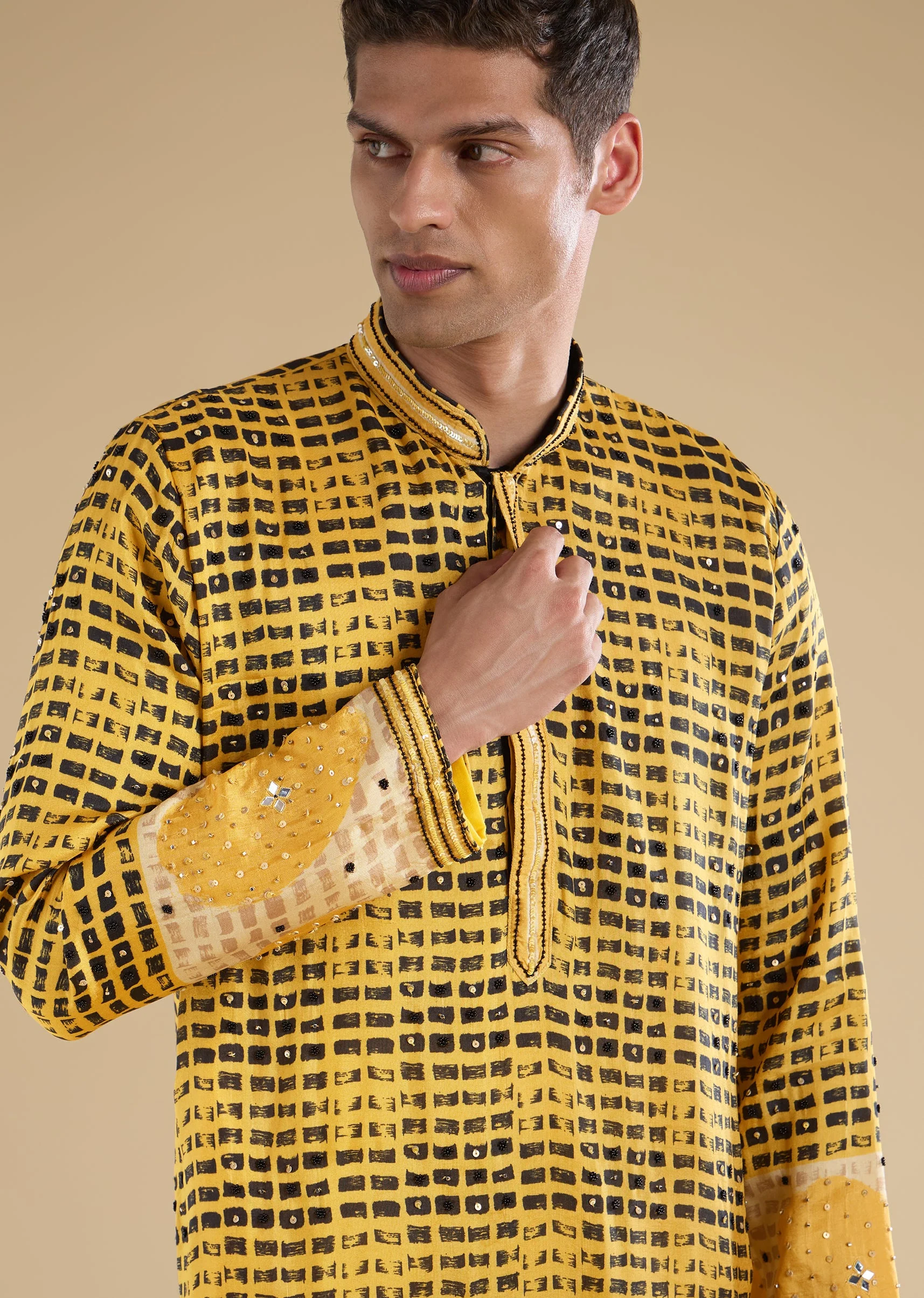 Mustard Yellow Embroidered Rawsilk Kurta Set - Image 2