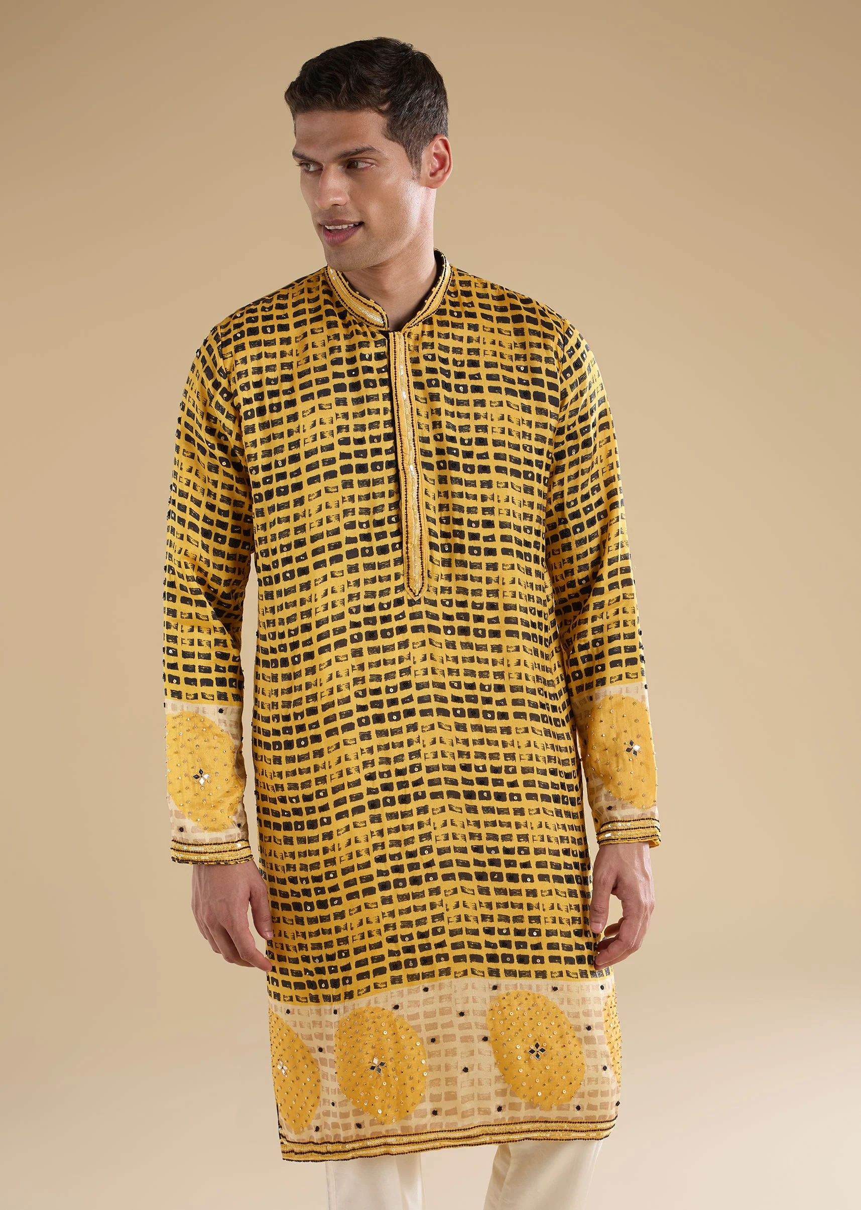 Mustard Yellow Embroidered Rawsilk Kurta Set - Image 4