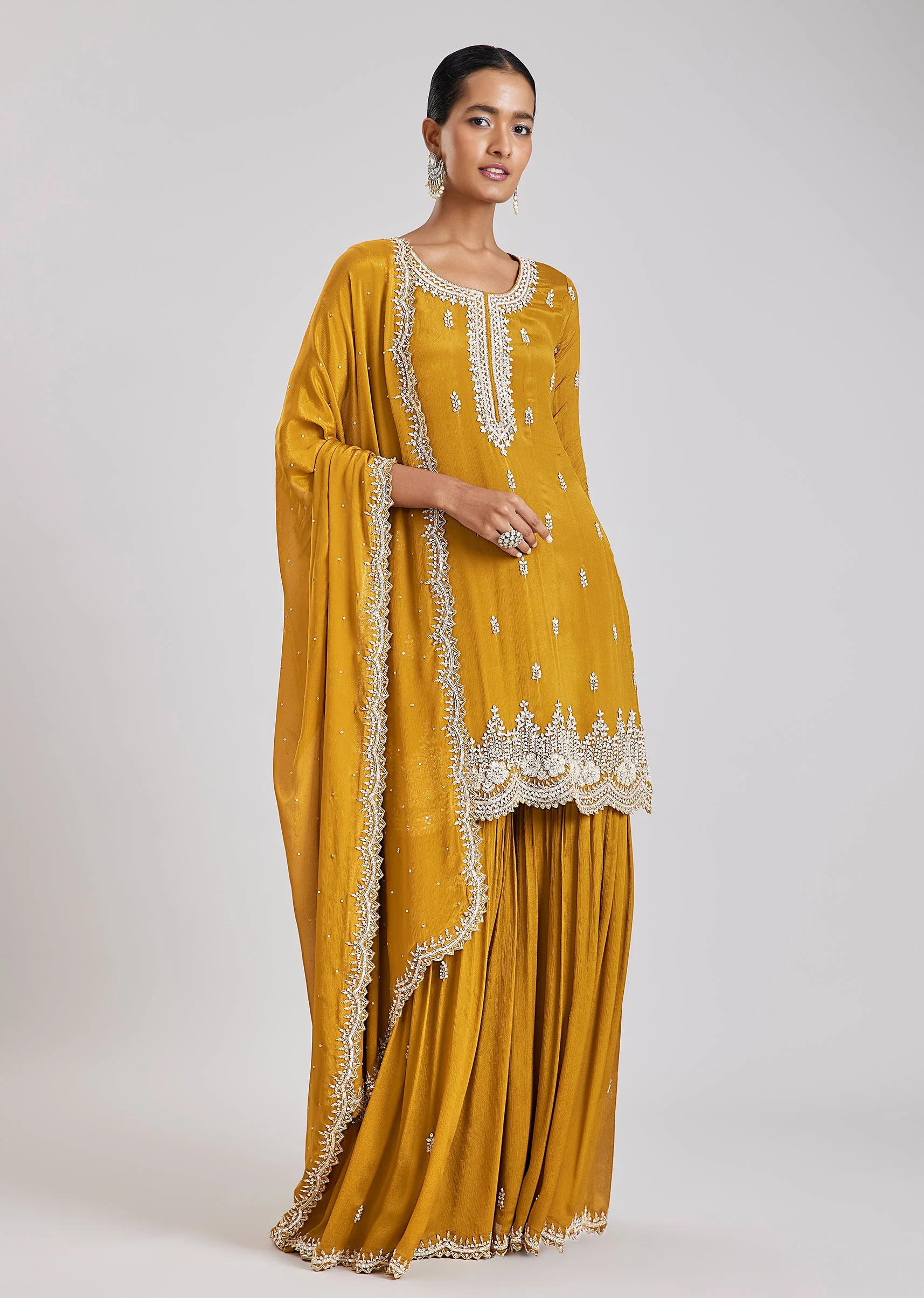 Mustard Yellow Embroidered Sharara Set