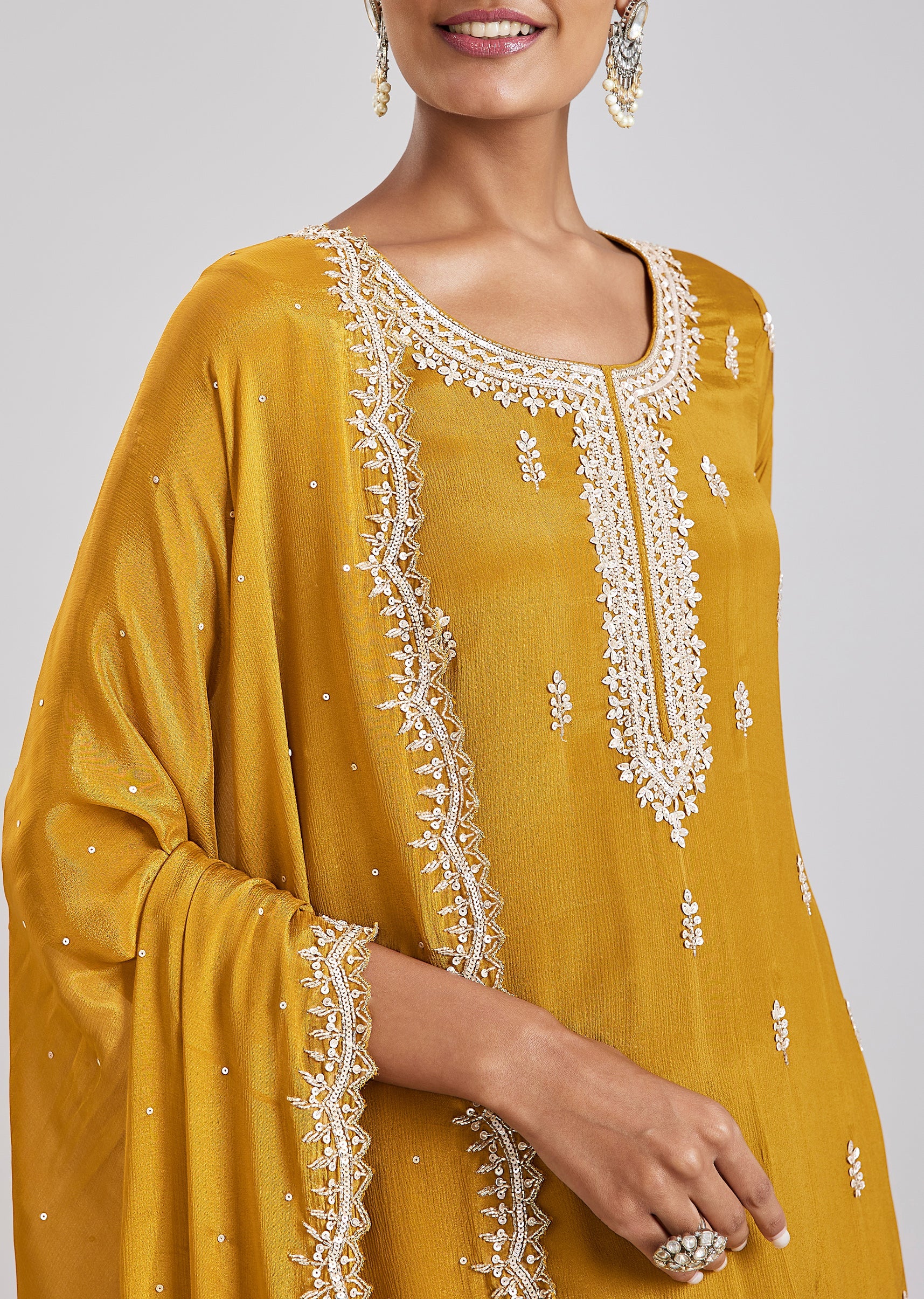 Mustard Yellow Embroidered Sharara Set - Image 2