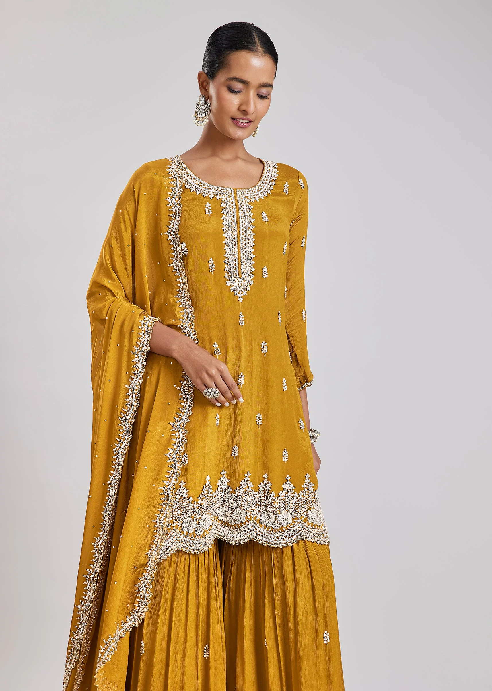 Mustard Yellow Embroidered Sharara Set - Image 4