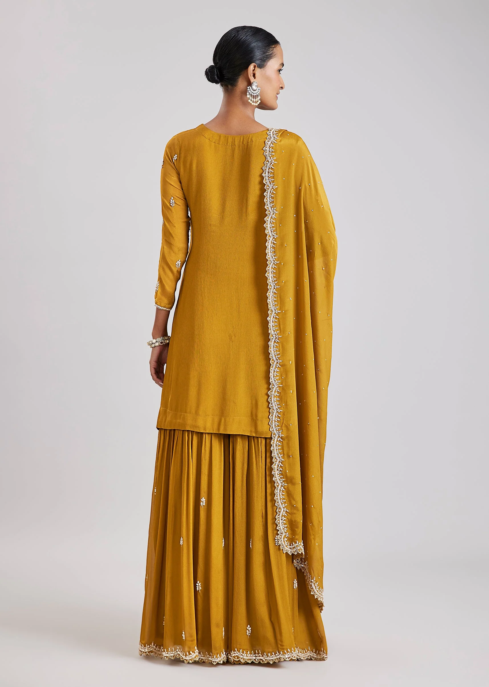Mustard Yellow Embroidered Sharara Set - Image 5