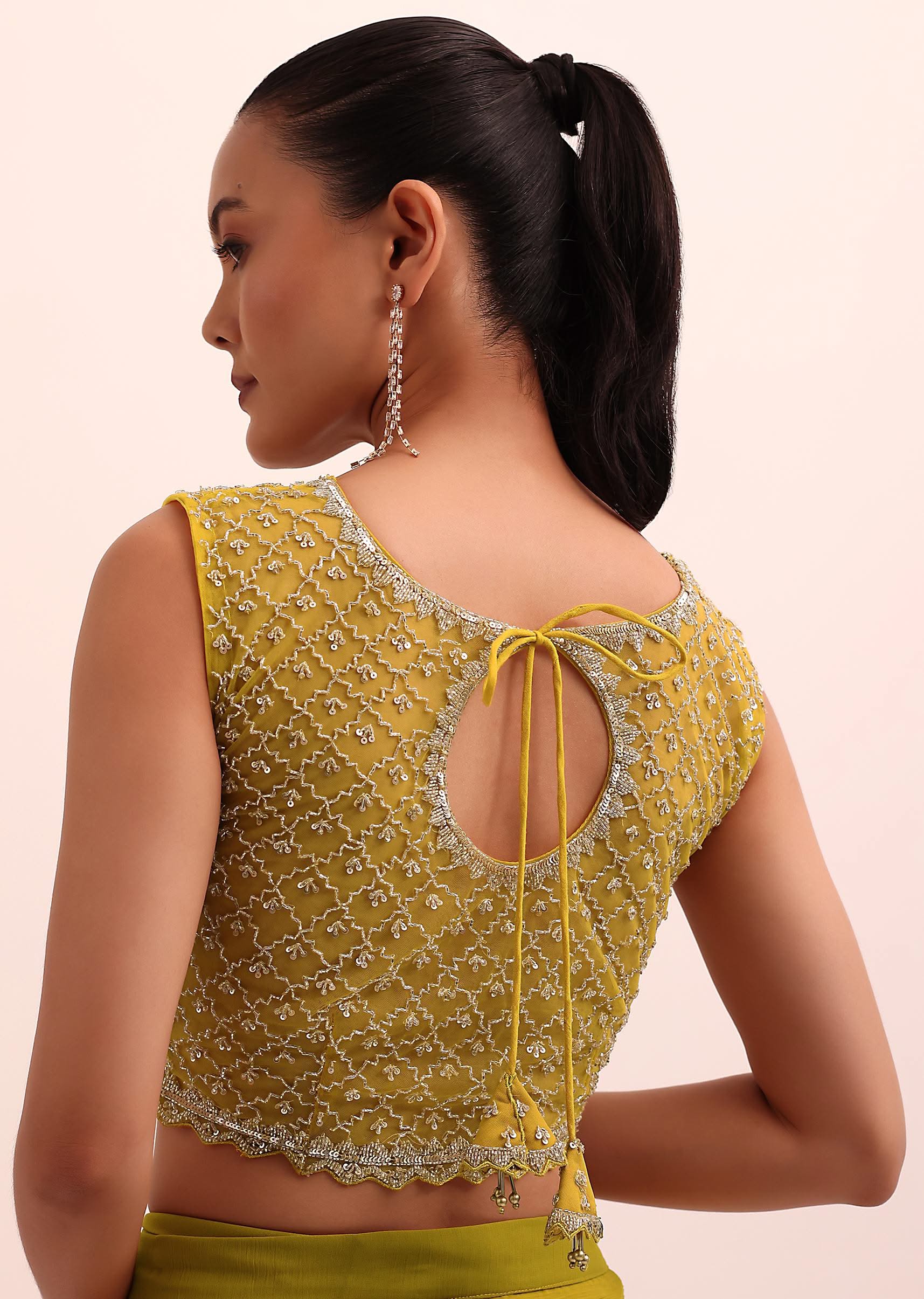 Mustard Yellow Georgette Frill Saree With Embellished Blouse - Image 8