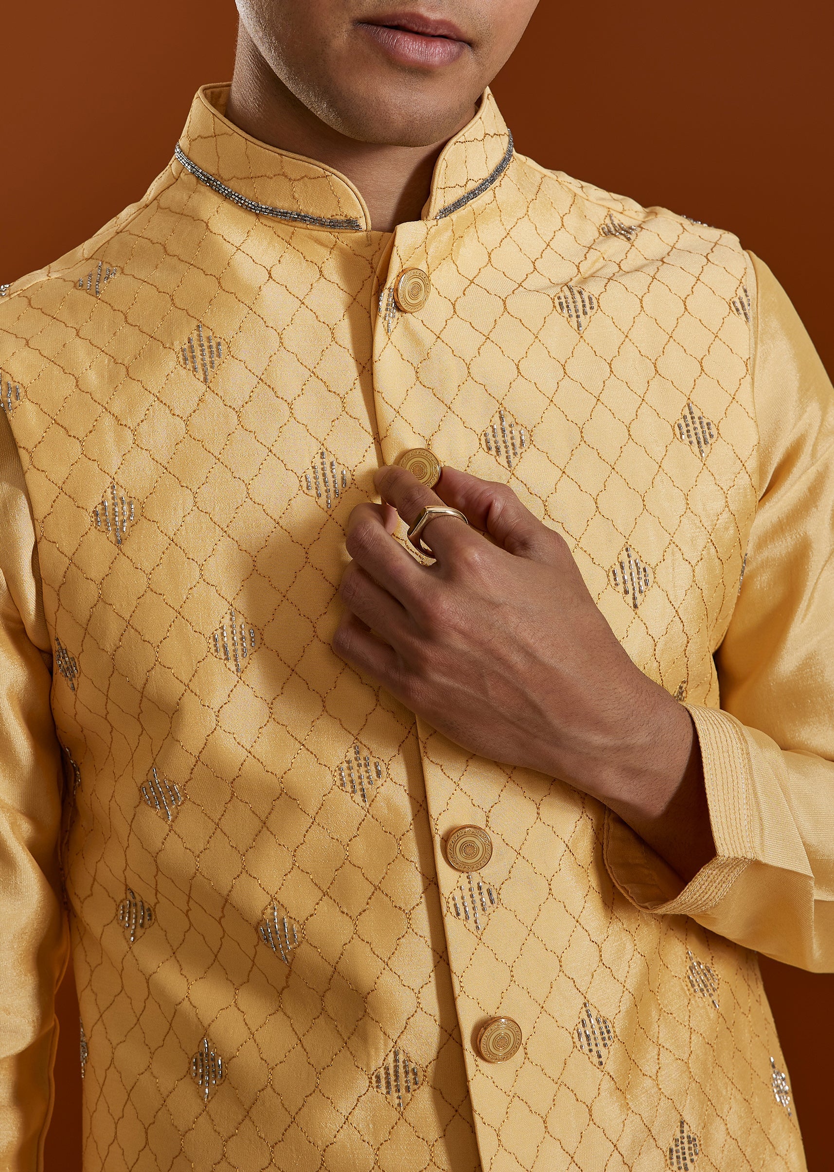 Mustard Yellow Kurta Jacket Set - Image 2