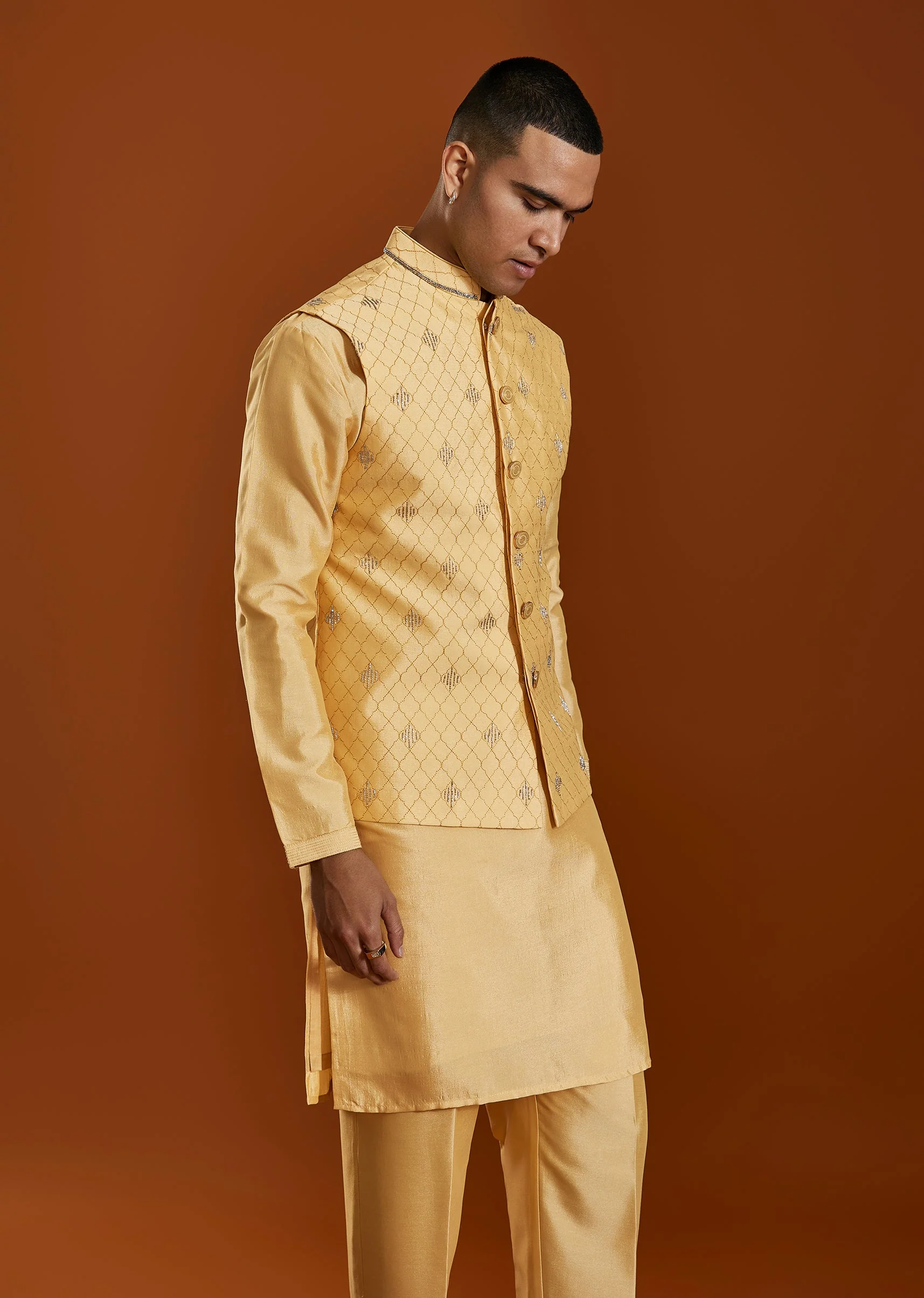 Mustard Yellow Kurta Jacket Set - Image 4