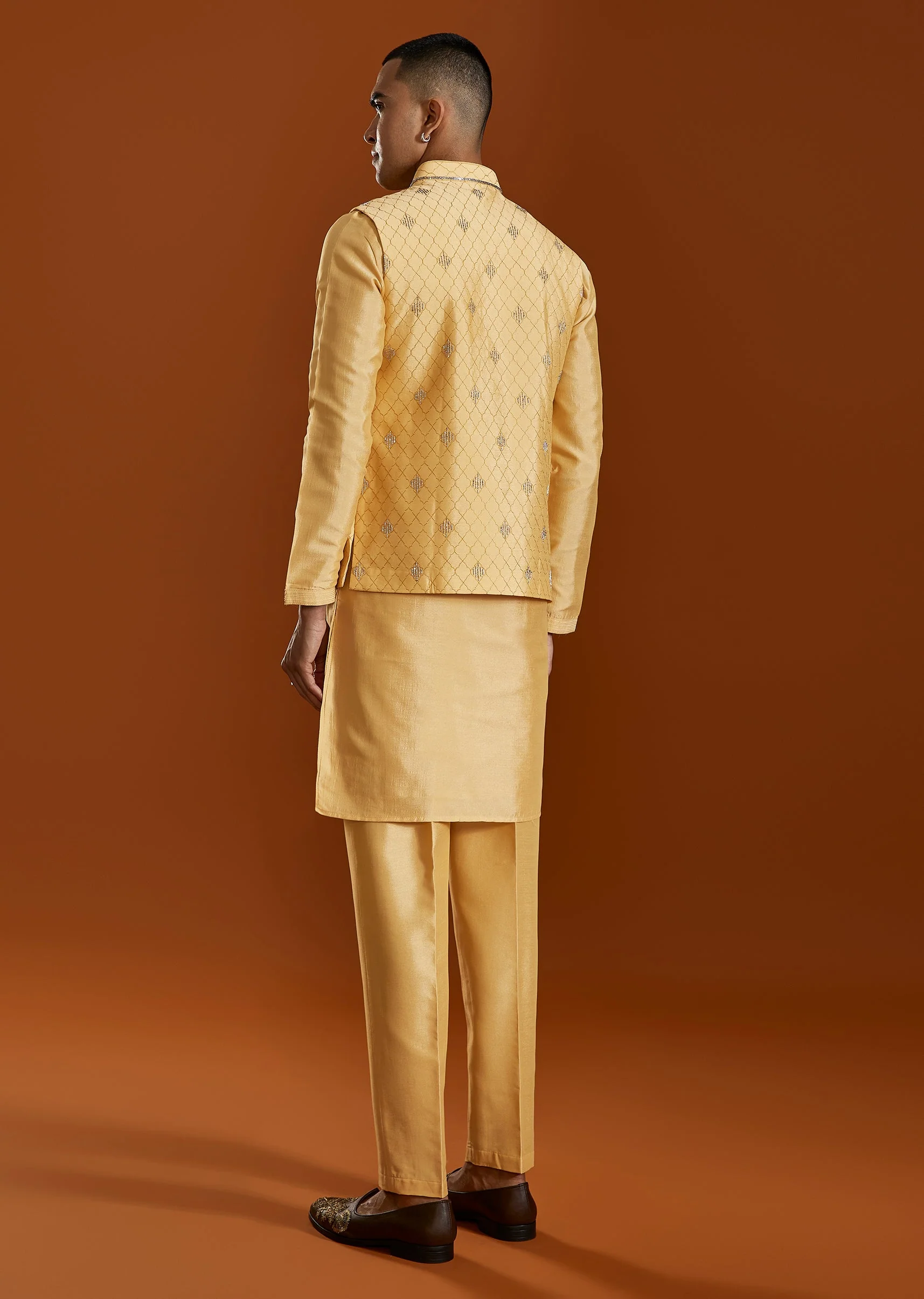 Mustard Yellow Kurta Jacket Set - Image 5