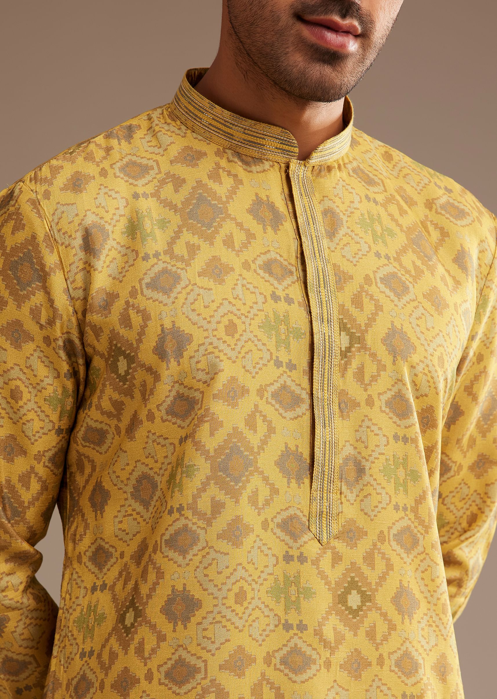 Mustard Yellow Kurta Set with Geometric Print - Image 2