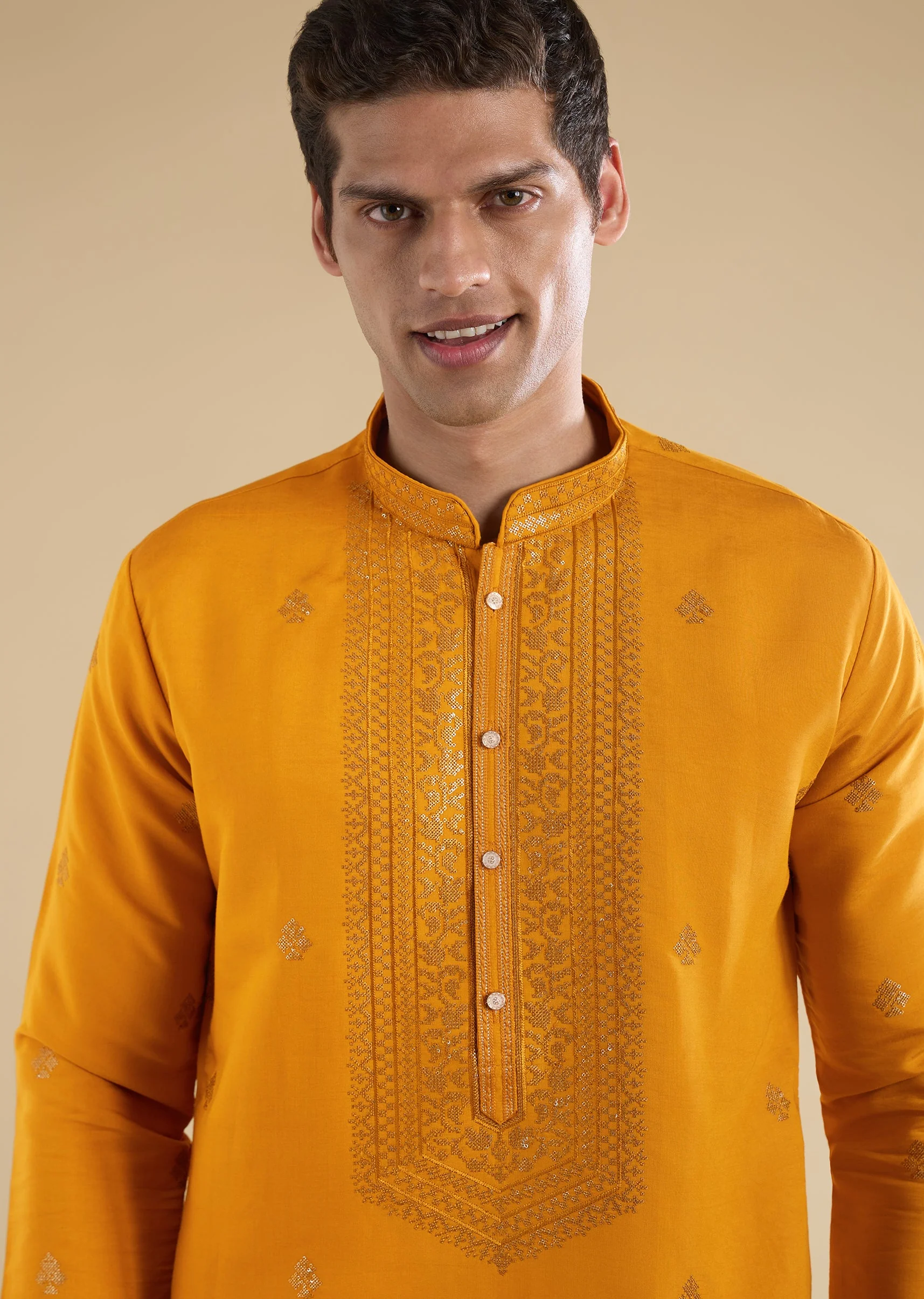 Mustard Yellow Kurta Set With Sequin Detail
