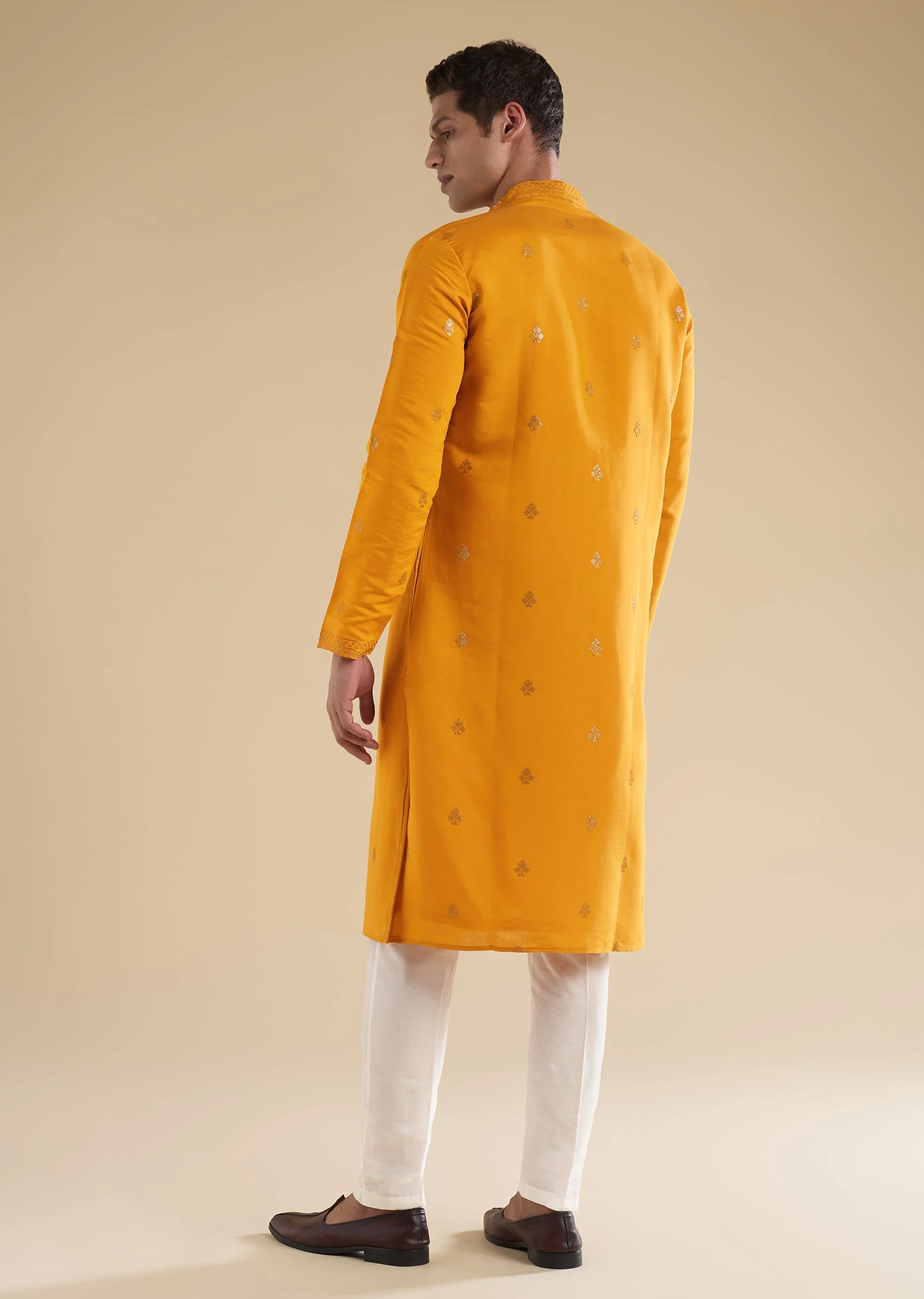 Mustard Yellow Kurta Set With Sequin Detail - Image 5