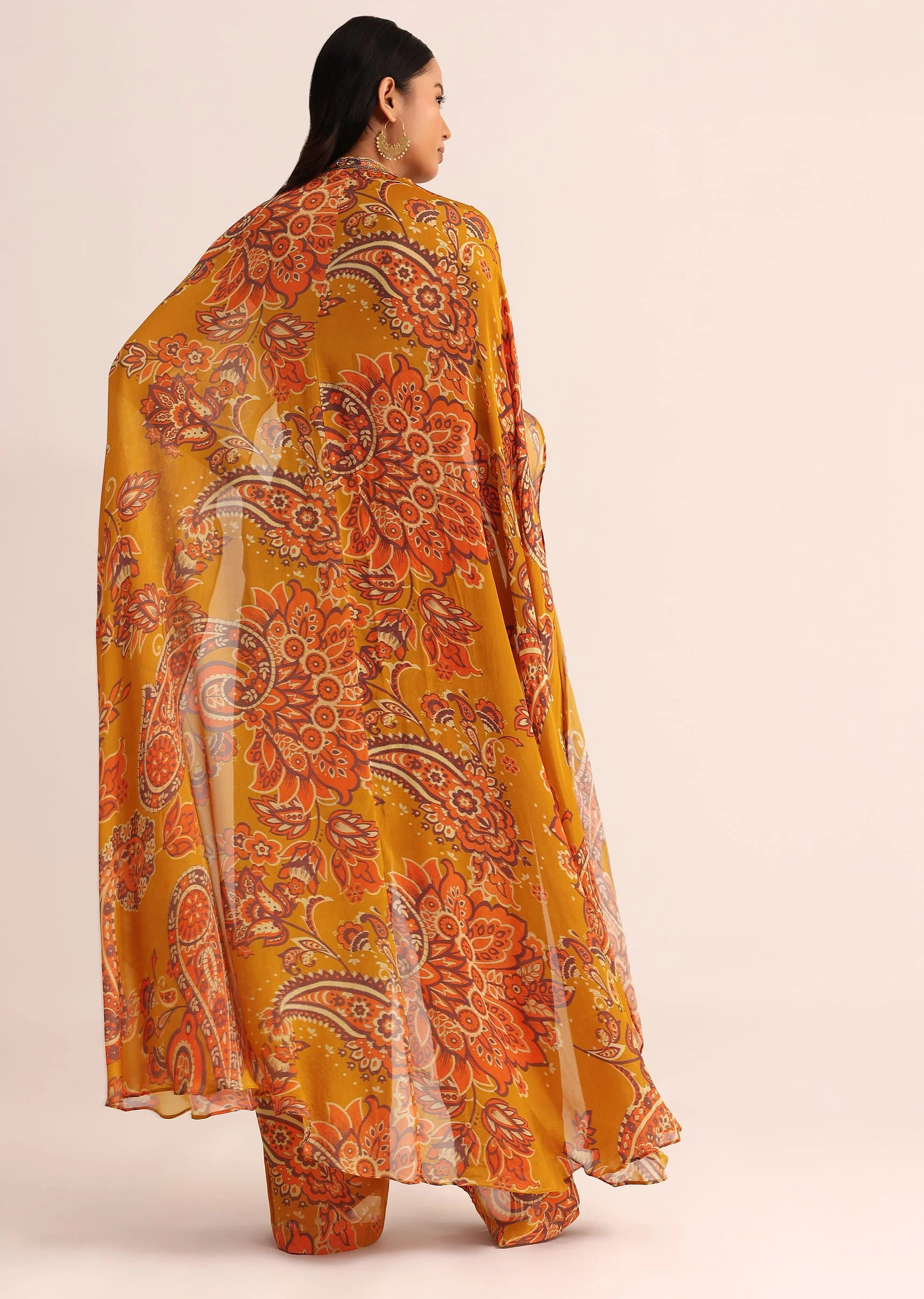 Mustard Yellow Printed Chiffon Jumpsuit - Image 5