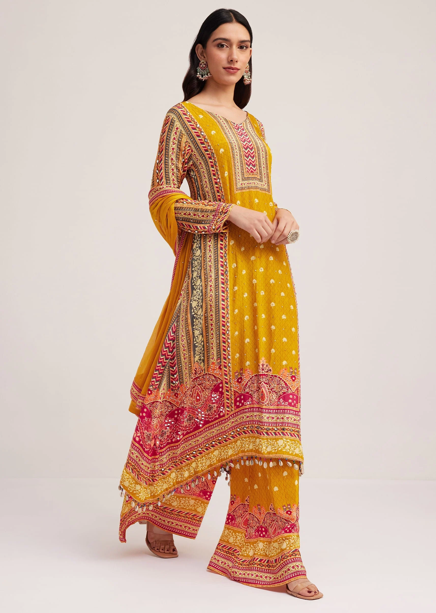 Mustard Yellow Printed Palazzo Set - Image 3