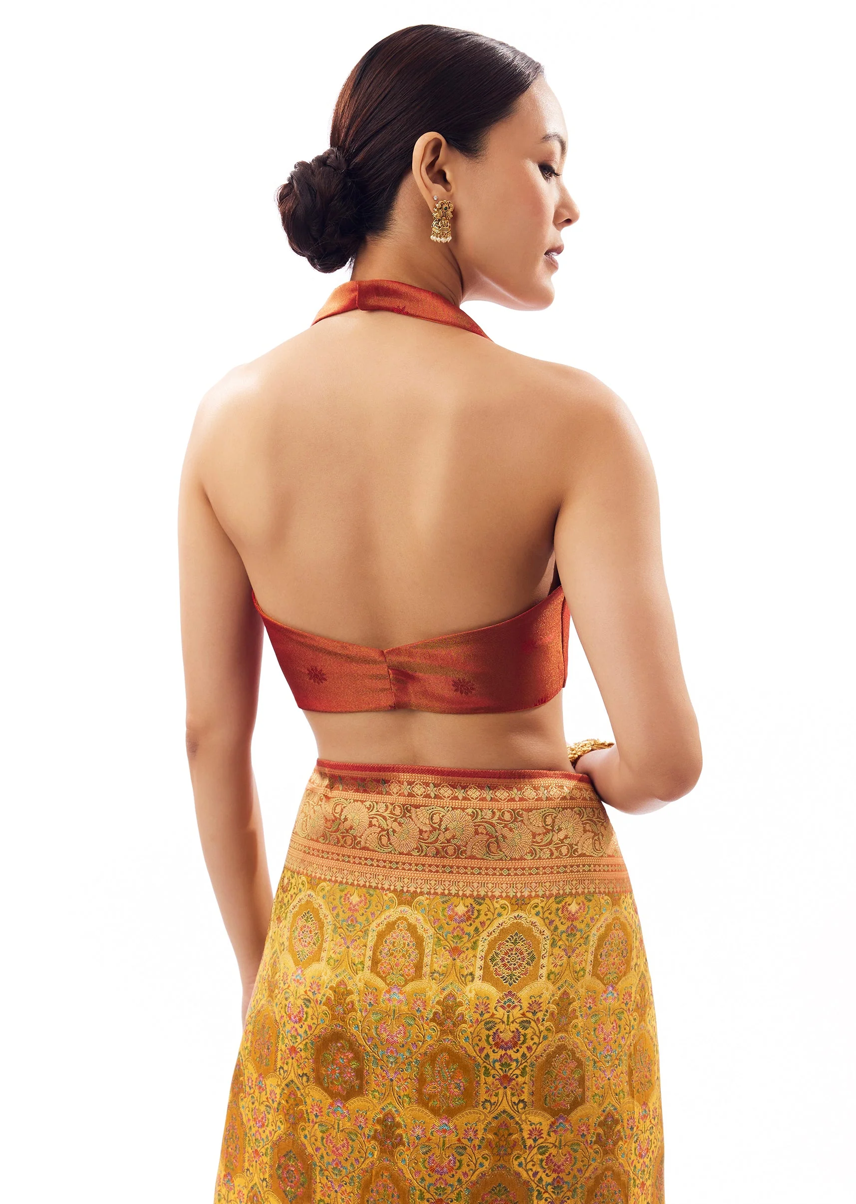 Mustard Yellow Satin Silk Woven Saree - Image 8