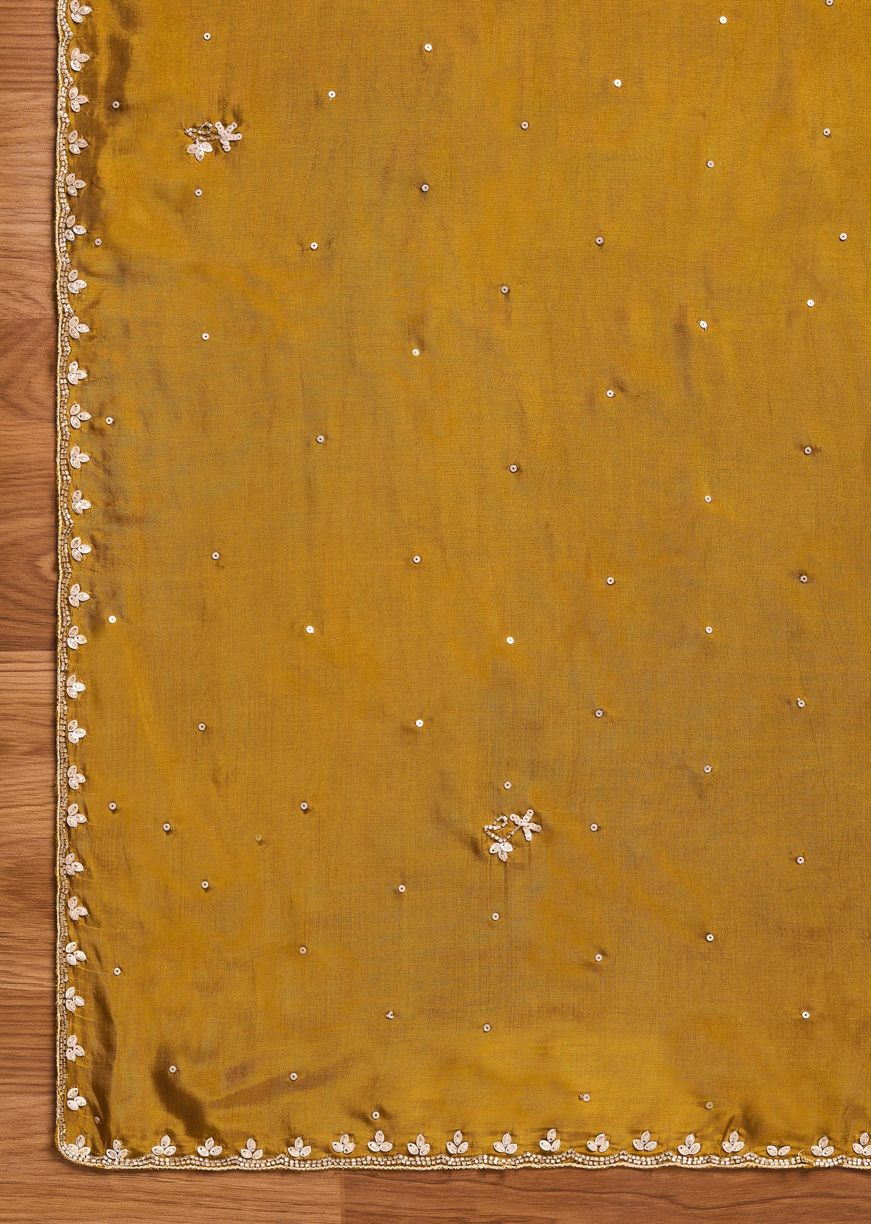 Mustard Yellow Satin Unstitched Suit With Dupatta - Image 4