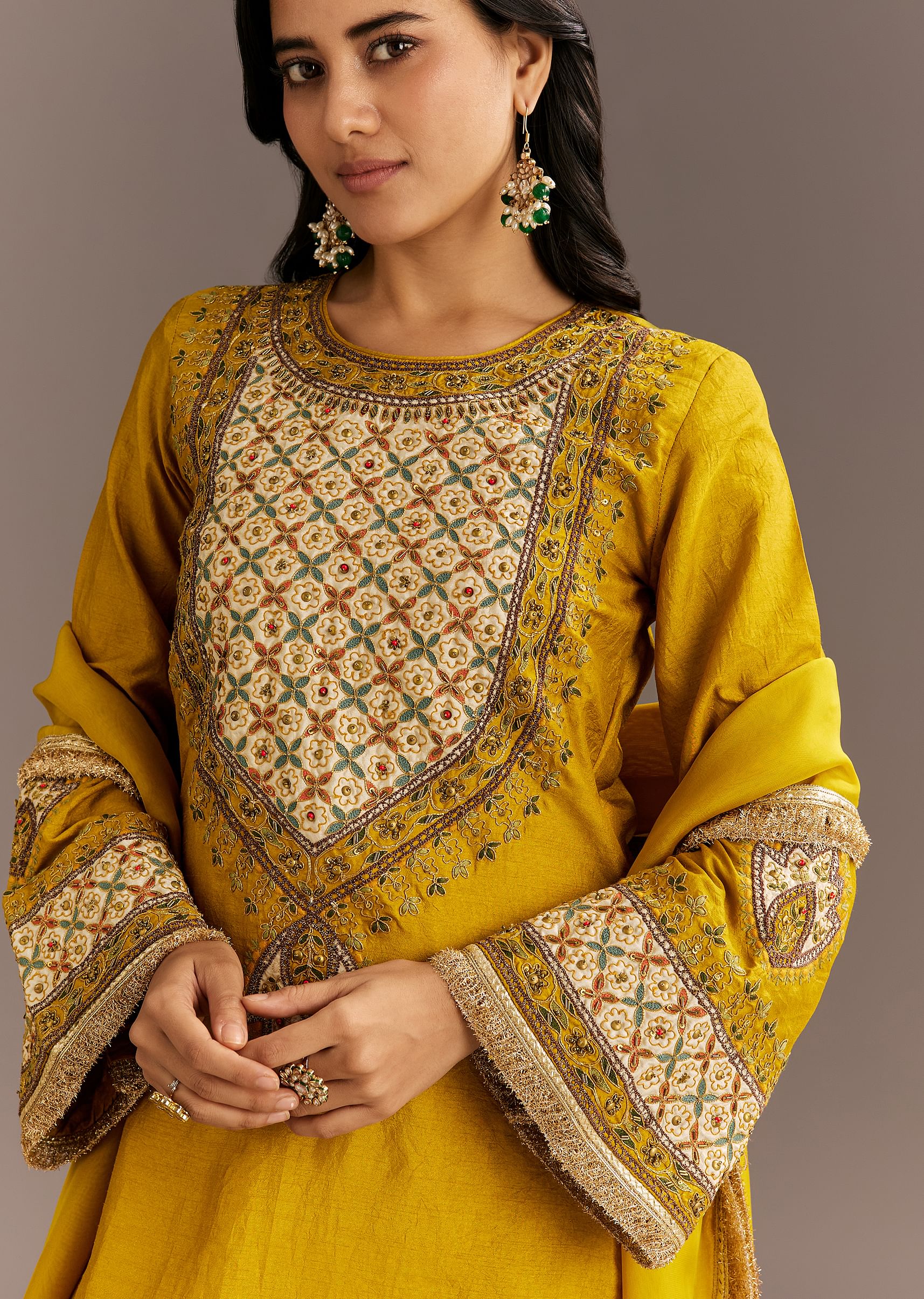 Mustard Yellow Silk Kurta Patiala With Gotta Lace Dupatta - Image 2