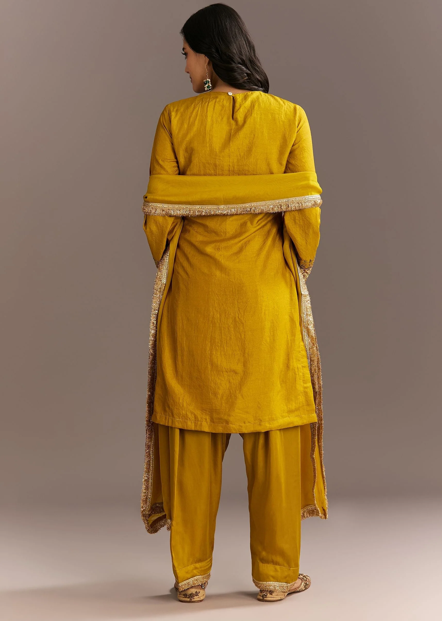 Mustard Yellow Silk Kurta Patiala With Gotta Lace Dupatta - Image 5