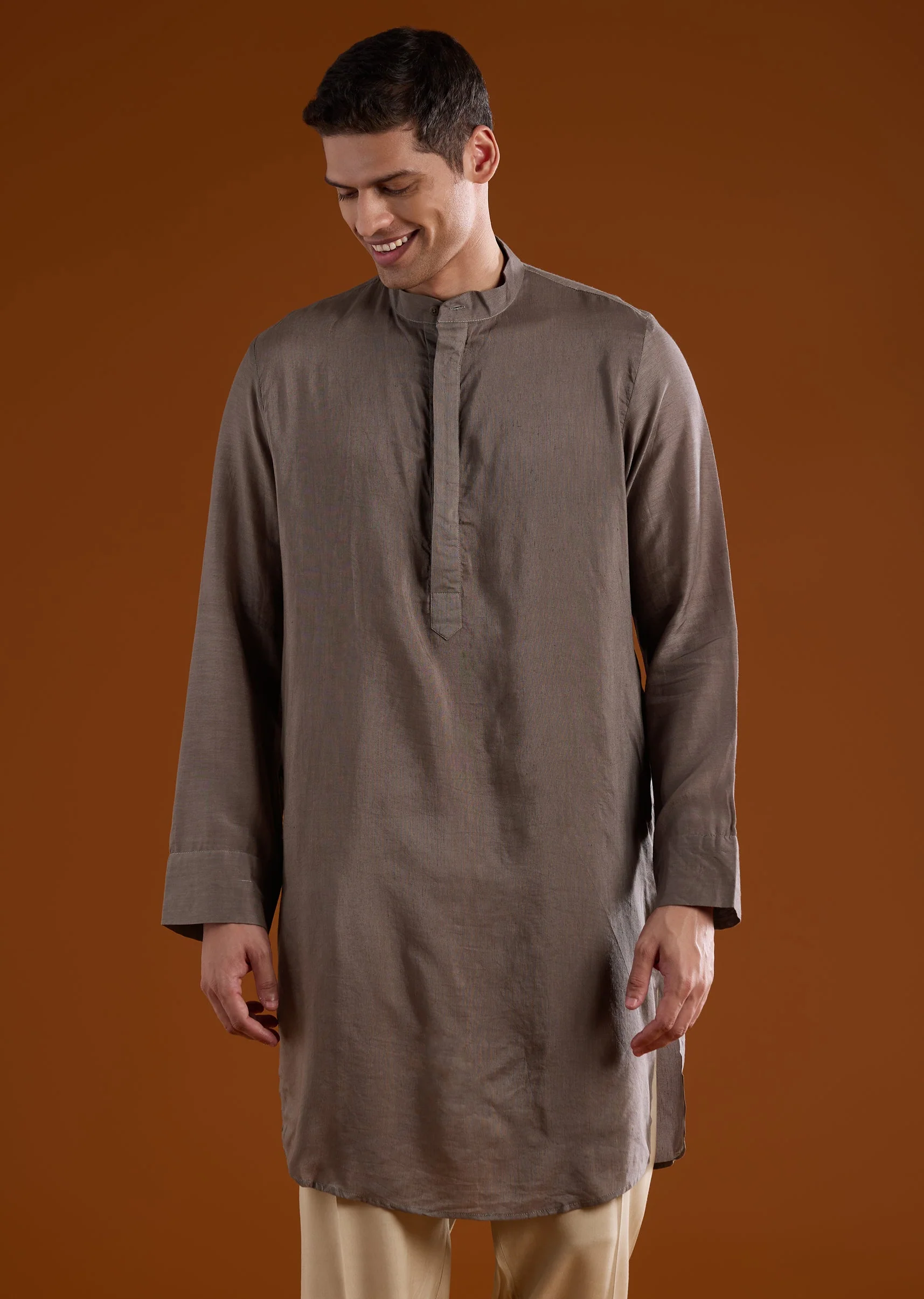 Mustard Yellow Silk Mens Kurta Jacket Set With Hand Painted Kalamkari - Image 6