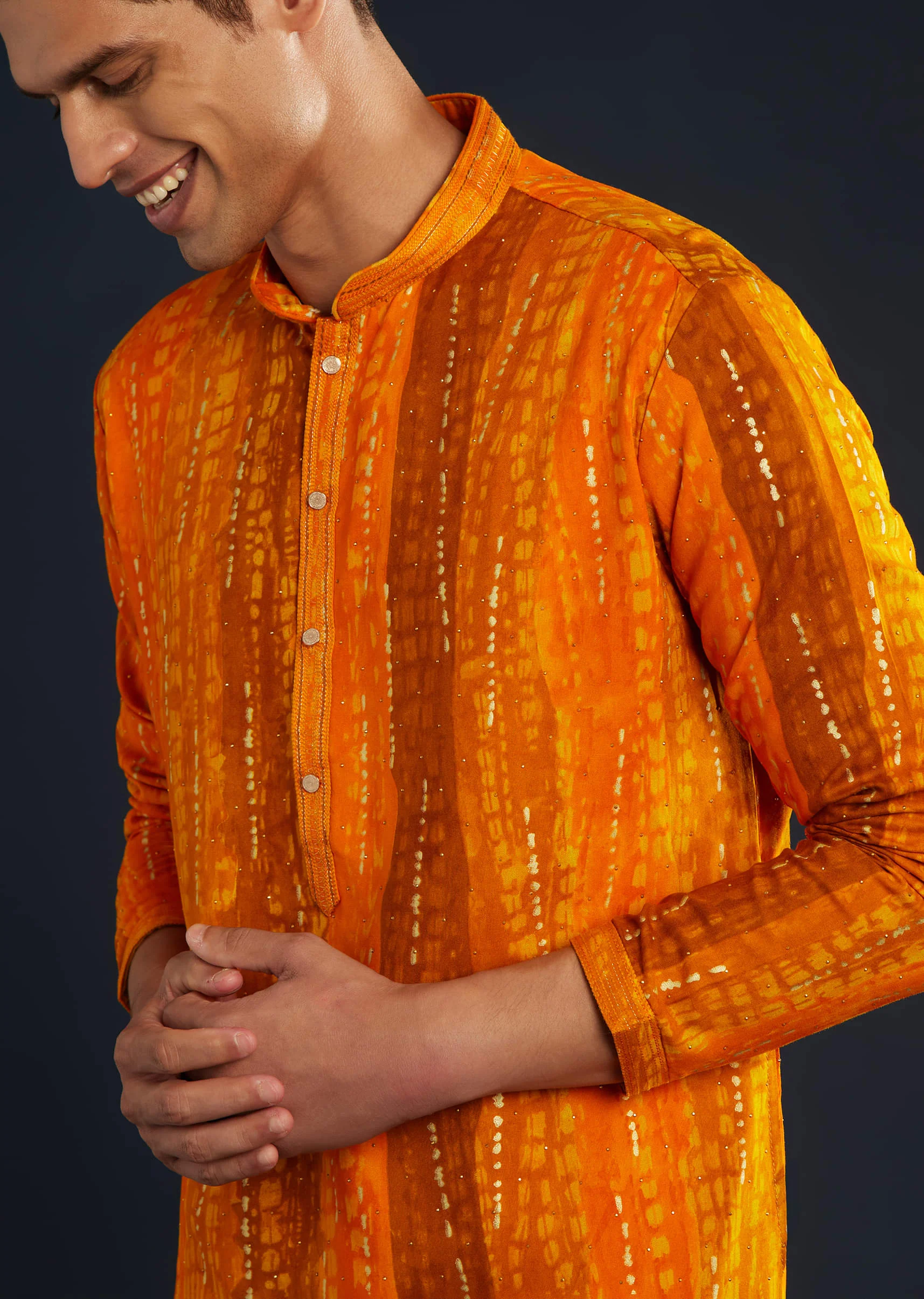 Mustard Yellow Silk Mens Kurta Set with Resham Work - Image 2